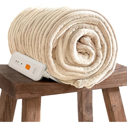 GOTCOZY Electric Blanket Heated Throw 50''X60''- Ribbed Faux Fur Heated Blanket with 4 Heating Level & 3 Hour Auto Off Heating Blanket, ETL&FCC Certified Machine Washable(Eggnog)