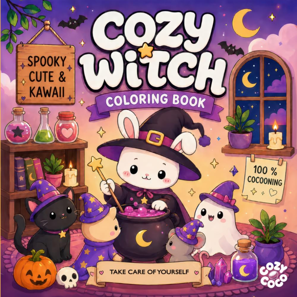 Cozy Witch: Sweet and Relaxing Coloring Pages Featuring Magical Moments and Enchanted Spaces for Teens and Adults