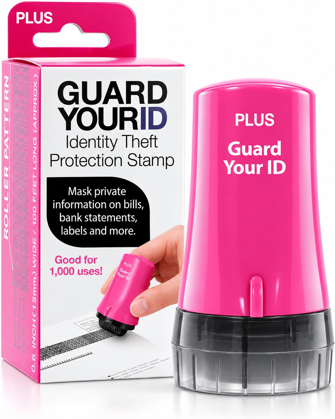Identity Theft Protection Roller Stamp, Guard Your ID, Pink