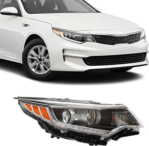 Para 2016 2017 2018 Kia Optima Conjunto de faros halógenos Proyector Faro derecho lado pasajero carcasa negra Lente transparente y amarilla con LED