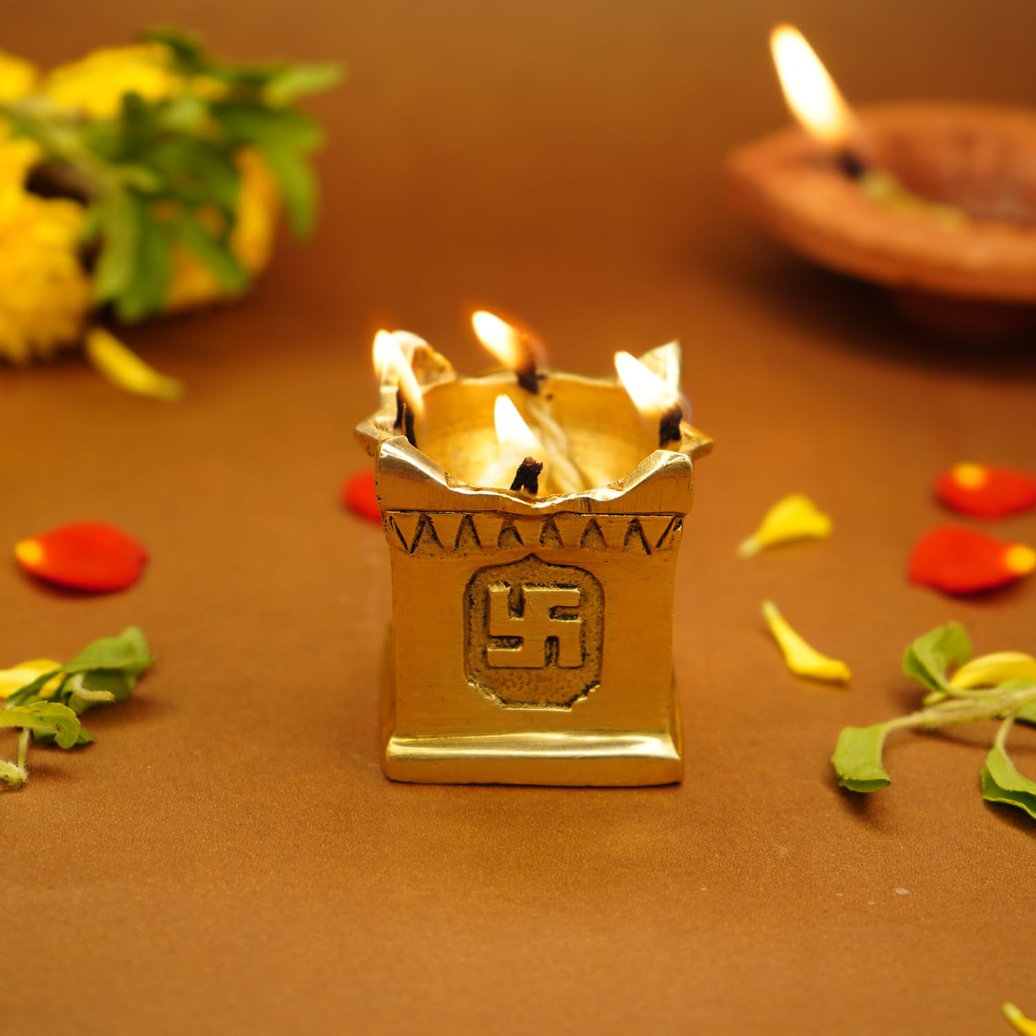 Ekhasa 100% Pure Brass Tulsi Diya for Puja | Diyas for Home Decoration | Pital Deepam for Pooja | Brass Oil Lamps for Pooja | Agal Vilakku for Pooja | Puja Diya for Home Mandir | Deepak Kundulu Samai-image-3
