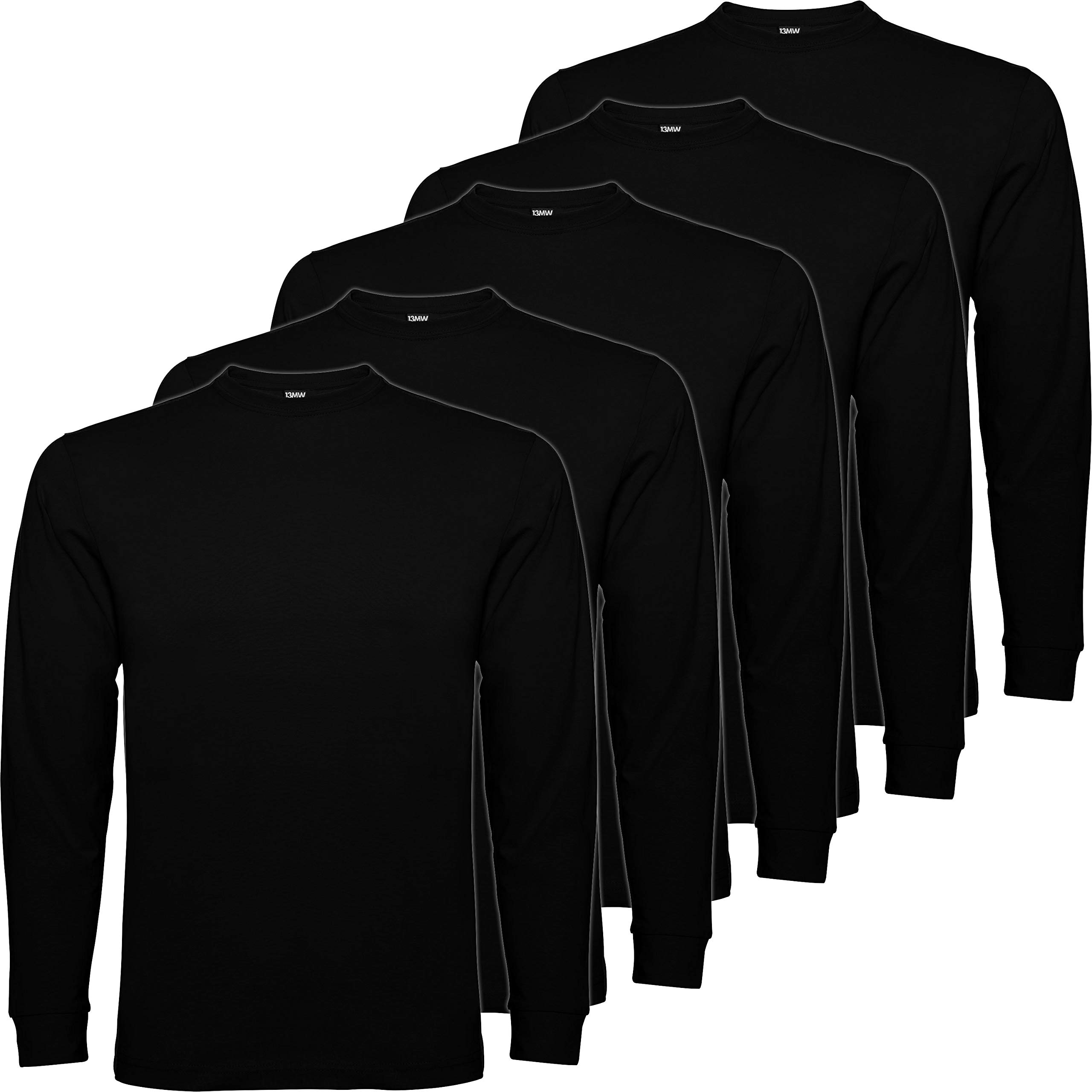 Pack 5 | Camisetas Manga Larga Hombre | 100% Algodón Punto Liso | Cuello Redondo