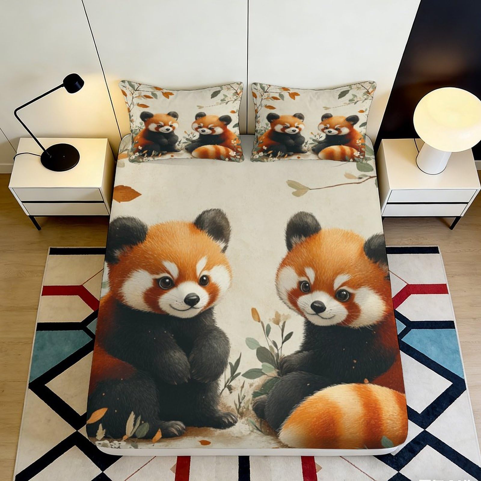 Uynsixtme Style-8 3D Printed Red Panda Bedroom Fitted Sheet Microfiber Deep Pocket Non-Slip Bedding Red Panda Mattress Fitted Cover Washable 200X200x25cm
