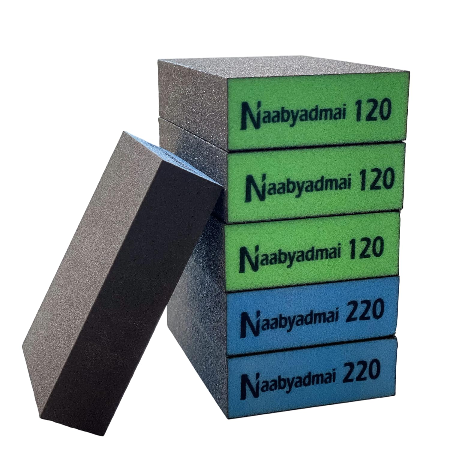 Premium 6PCS Sanding Blocks, Sanding Sponges & Sandpaper Block Set –2 Grits (120-220) for Hand Sanding Wood, Walls, Metal, Reusable & Washable DIY Polishing Tools