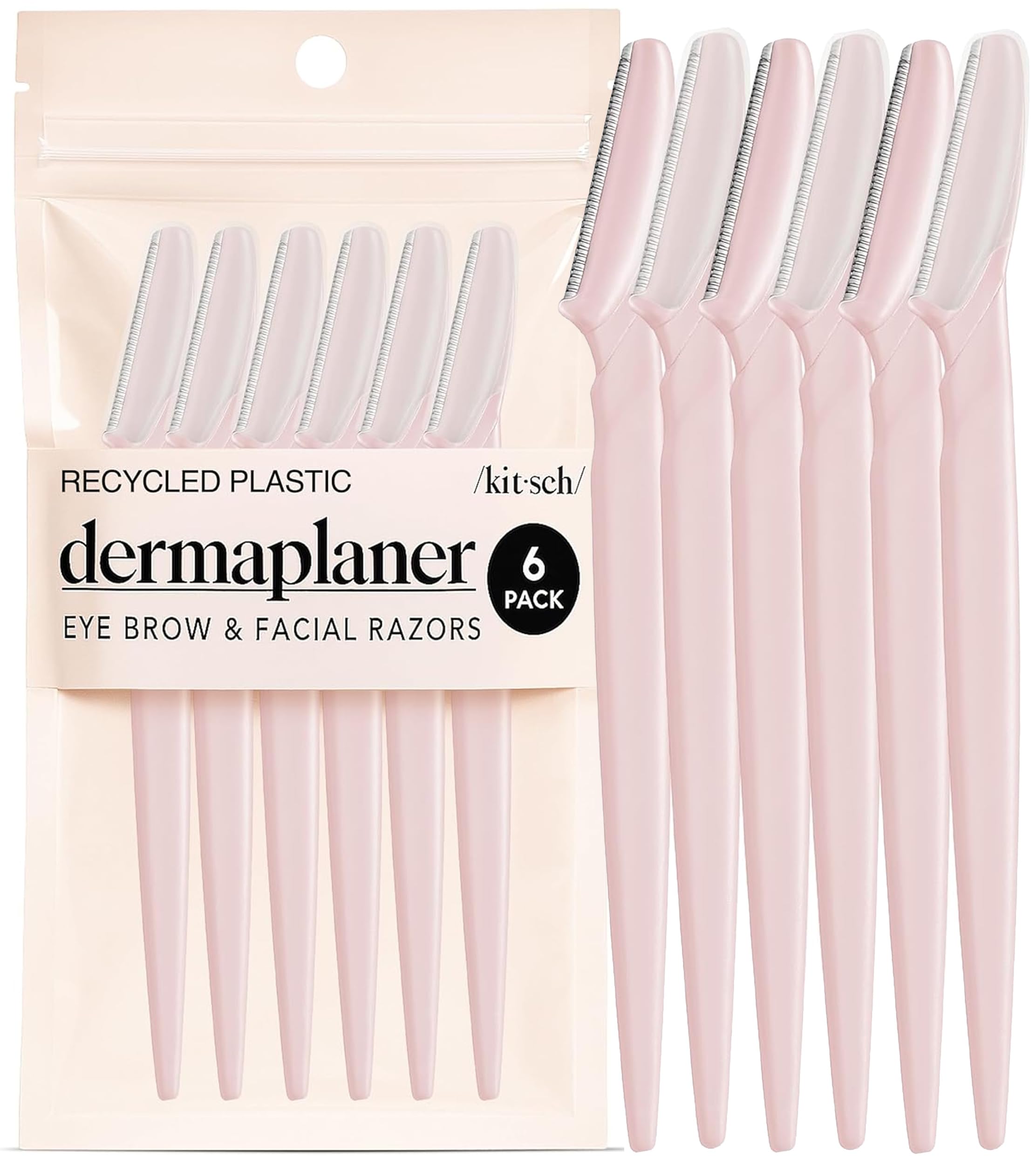 Kitsch Dermaplane Razor for Women Face, Eyebrow Razor & Shaver (Blush, 6 Count) | Gentle Exfoliation for Smoother Skin - main product image