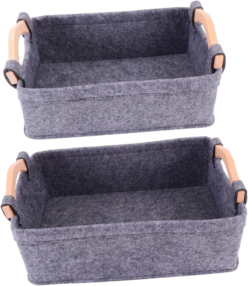 PRETYZOOM Felt Basket for Home 2pcs Wool Storage Bin Desktop Organizer for Books Magazines Toys Grey