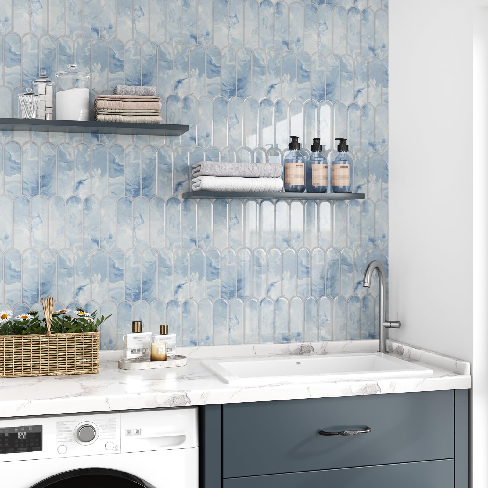 VEELIKE Fish Scale Backsplash Tile Peel And Stick Pink Mermaid Tile Stickers For Kitchen Bathroom Wall Tiles Waterproof Removable 6-Sheets Back Splash Stick On Tiles For Laundry Room Renters 12''x12 - View #2