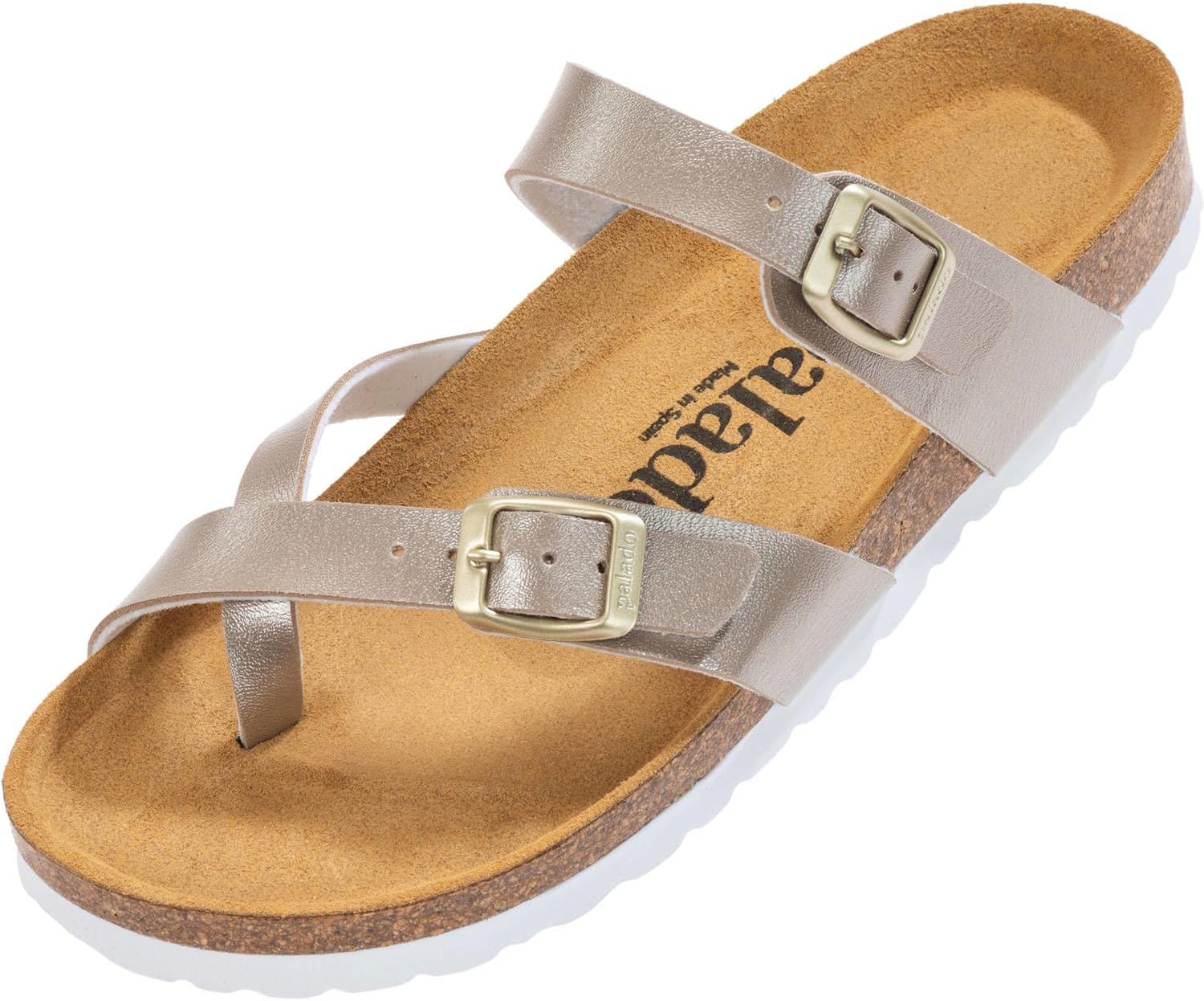 Palado Kos Teenslippers voor dames, modieuze sandalen met natuurlijk kurk-voetbed, damesschoenen met zool van het fijnste suède, aangename sandalen, 43 EU