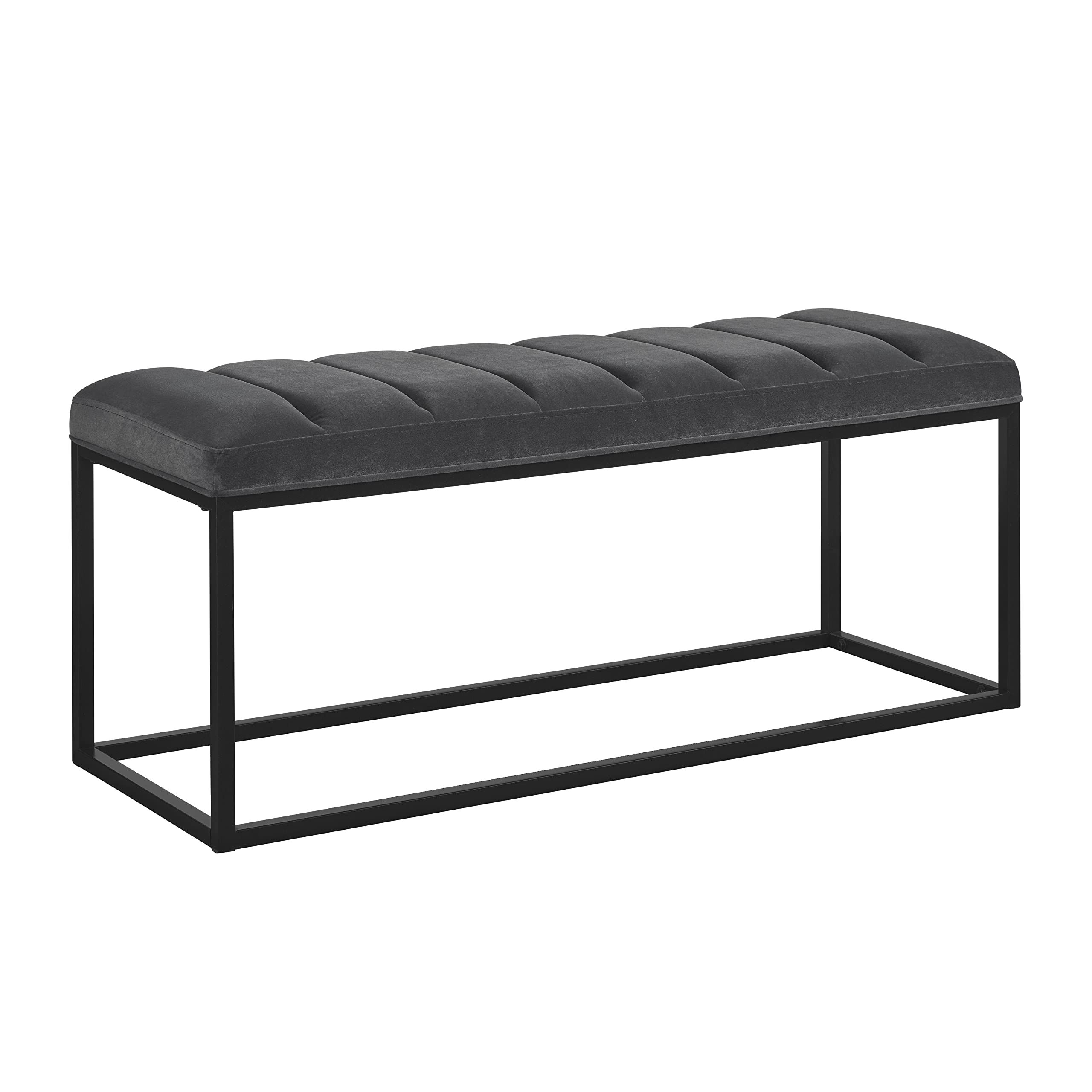Ball & Cast Upholstered Channel Tufted Bench Entryway Bench Ottoman with Metal Frame, 43 Inch Dark Grey