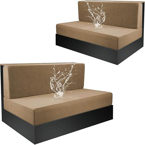 Fundas elásticas para cojines de comedor de caravana, funda de sofá de jacquard para cabina de asiento de cabina de autocaravana (camello, 2 fundas