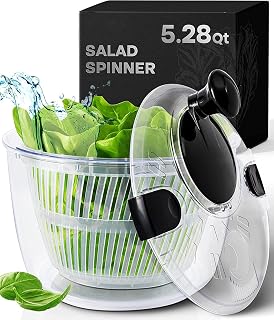 Joined 5.28 Qt Large Salad Spinner with Colander Bowl - Multi-Use Vegetable Dryer Fruit Washer Pasta Drainer