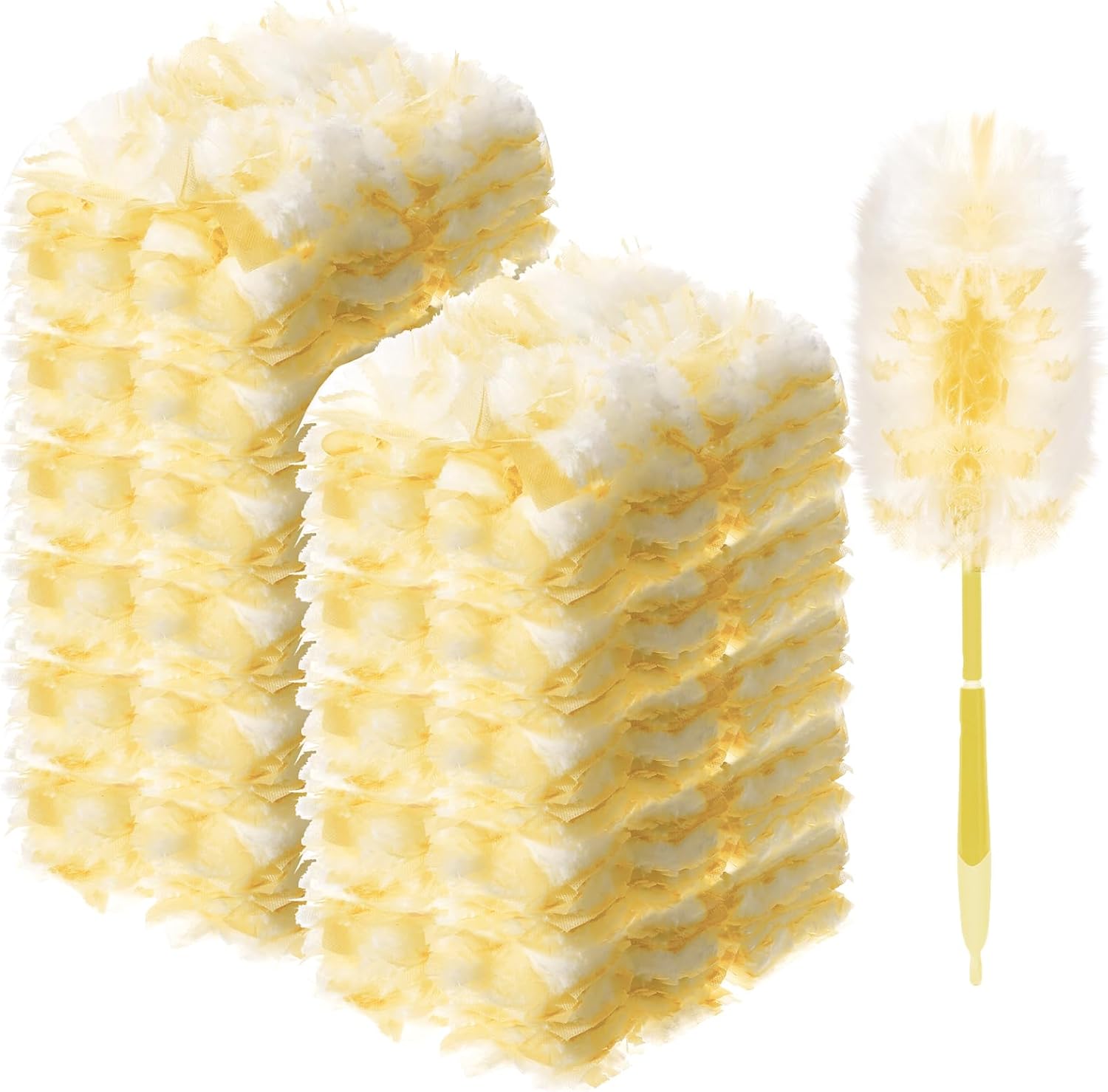 Vesici 400 Pcs Duster Refills Compatible with Swiffer Dusters Bulk Disposable Replacement Thickened with 1 Handle Heavy Duty for Cleaning, Office (Yellow) Yellow 400