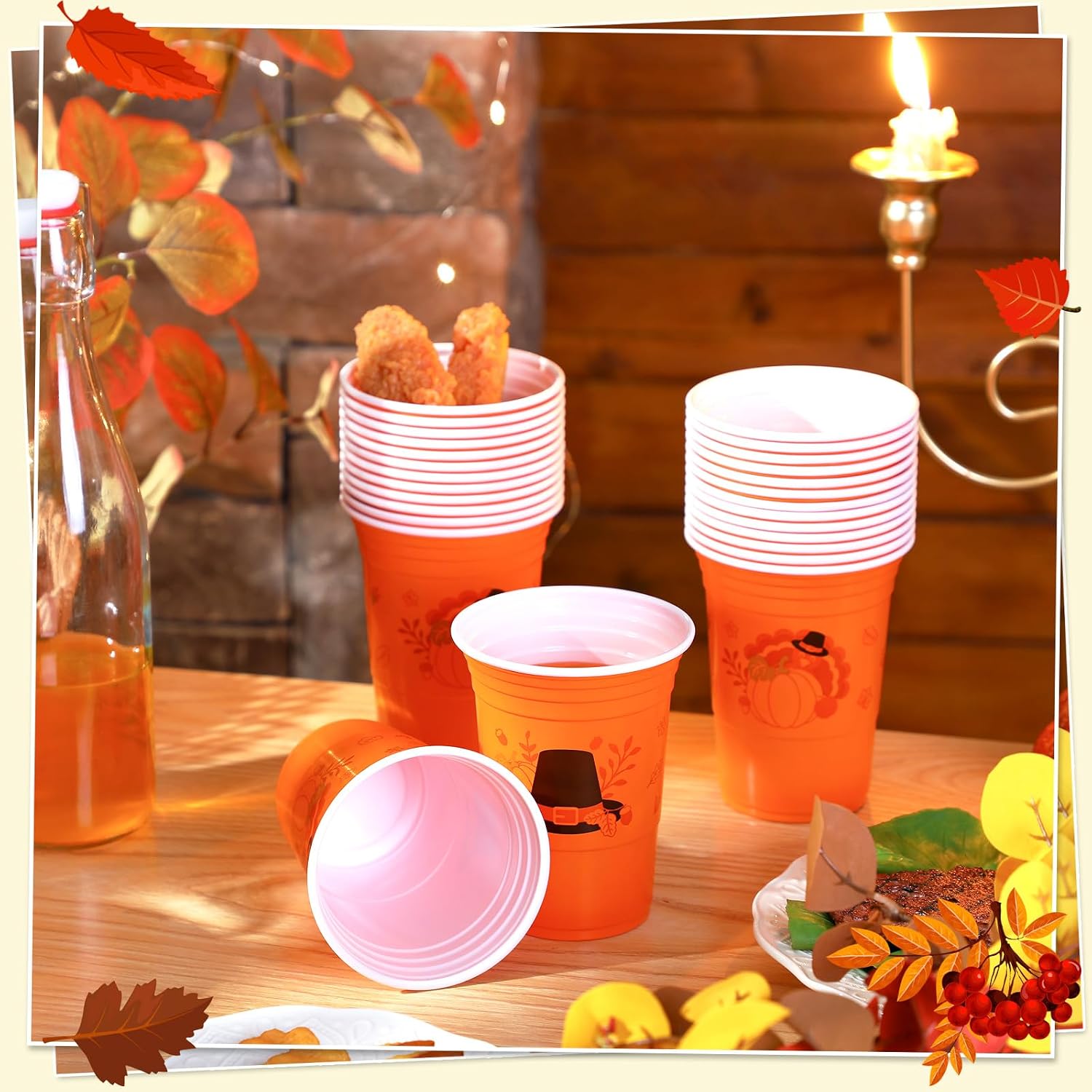 Sliner 60 Pieces 16 oz Thanksgiving Plastic Cups Thanksgiving Party Supplies Orange Disposable Cups Bulk Pumpkin Drinkware for Juice Coffee Fall Dinner Autumn Harvest Party Decor