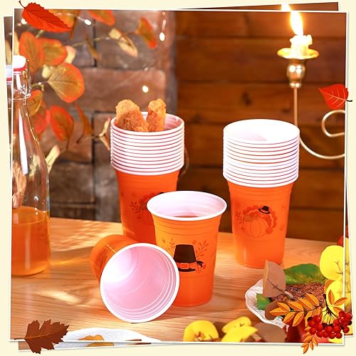 Miniatura 5 de 60 vasos de plástico de Acción de Gracias, vasos desechables para fiesta de otoño, tazas de calabaza y pavo, para decoración de fiestas, suministros