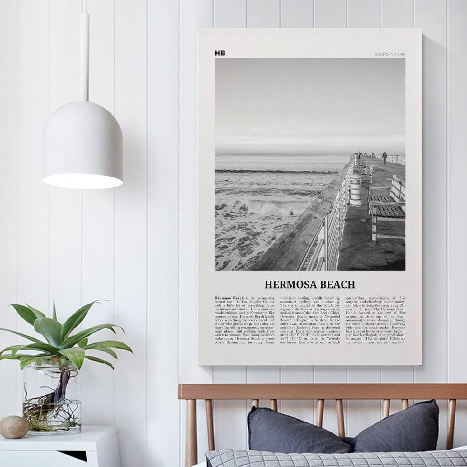 Hermosa Beach Print Black And White Waves, Hermosa Beach Wall Art ...