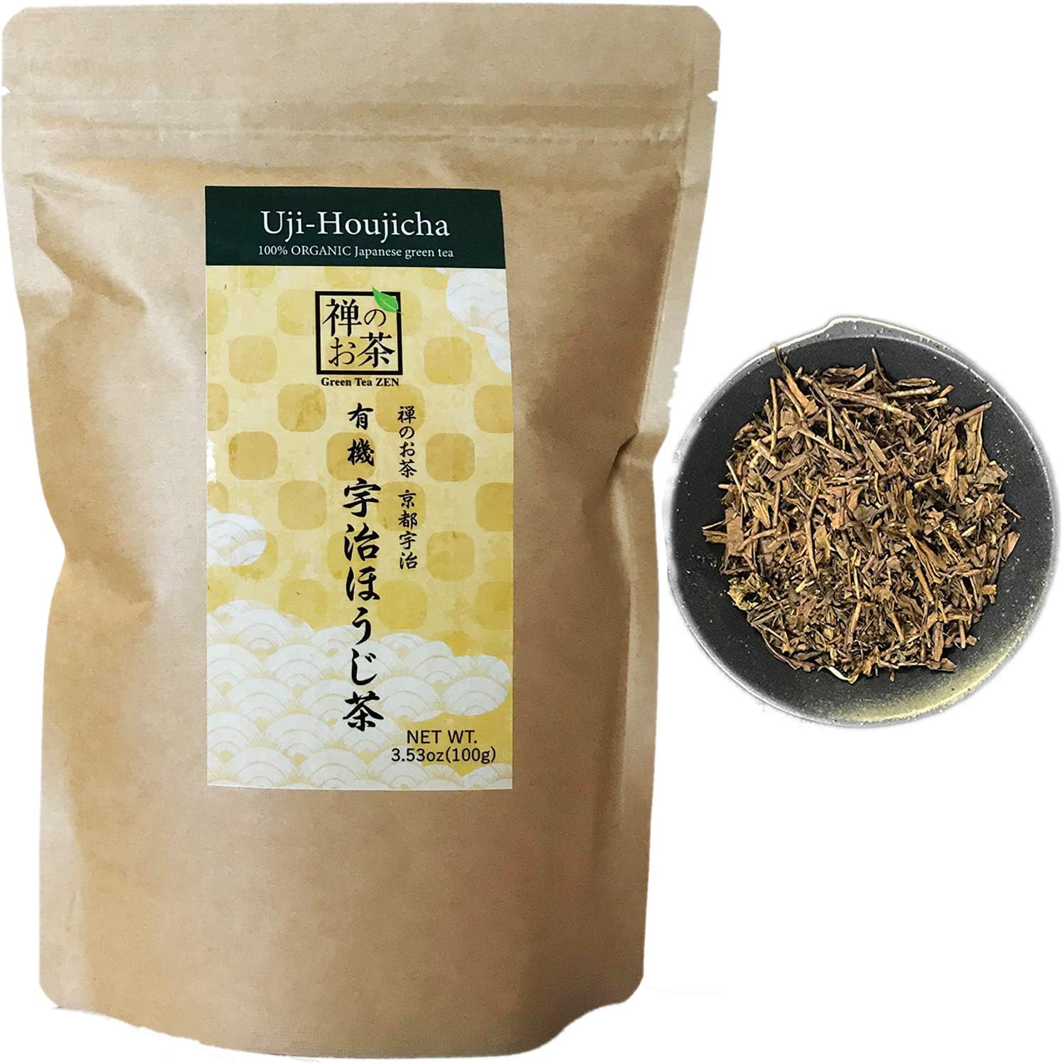 Zen no Ocha Hojicha tea - Japanese loose leaf Organic Green tea Made in Kyoto Uji Japan (3.53oz (100g))