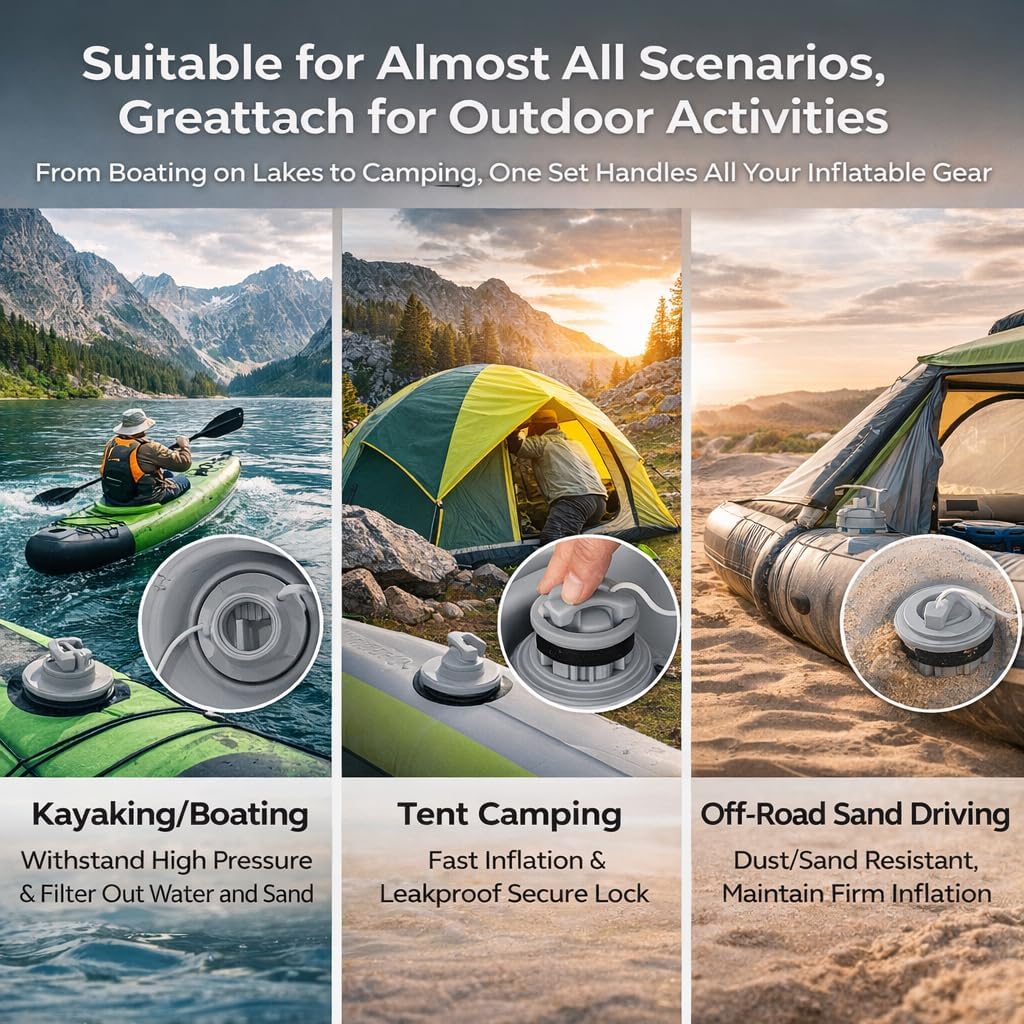 VGEBY 3Pcs Air Valve, Inflatable Tent Air Valve Spiral Air Plug Air Valve Replacement with Filter Mesh Accessory for Inflatable Tent Boat Kayaks (Gray)