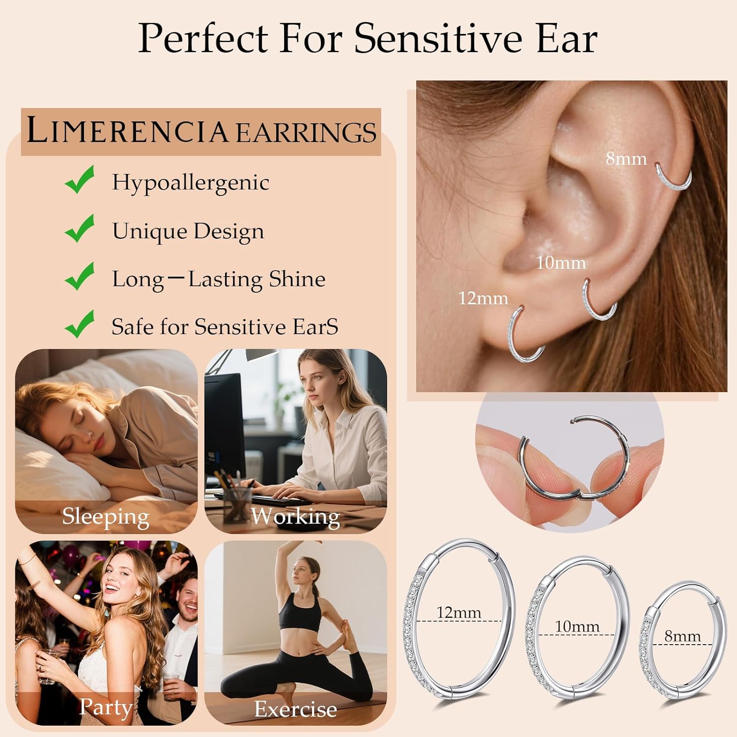 Limerencia Titanium Hoop Earrings for Women,G23 Implant Grade Pure Titanium Lightweight Hoop Earrings for Women Men Sensitive Ears - Image 4