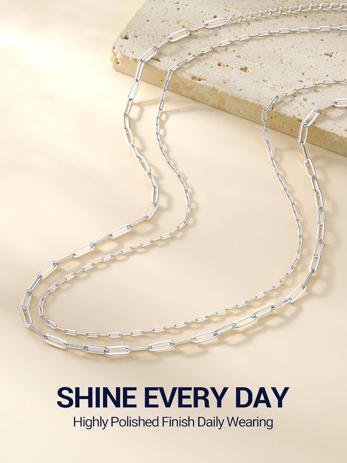 PROSILVER 925 Sterling Silver Paperclip Chain Necklace for Women Jewelry, with Gold/Rose Gold Plated, W: 1.7mm/3.3mm, L: 14"/16"/18"/20"/22"/24", Adjustable, Come with Box
