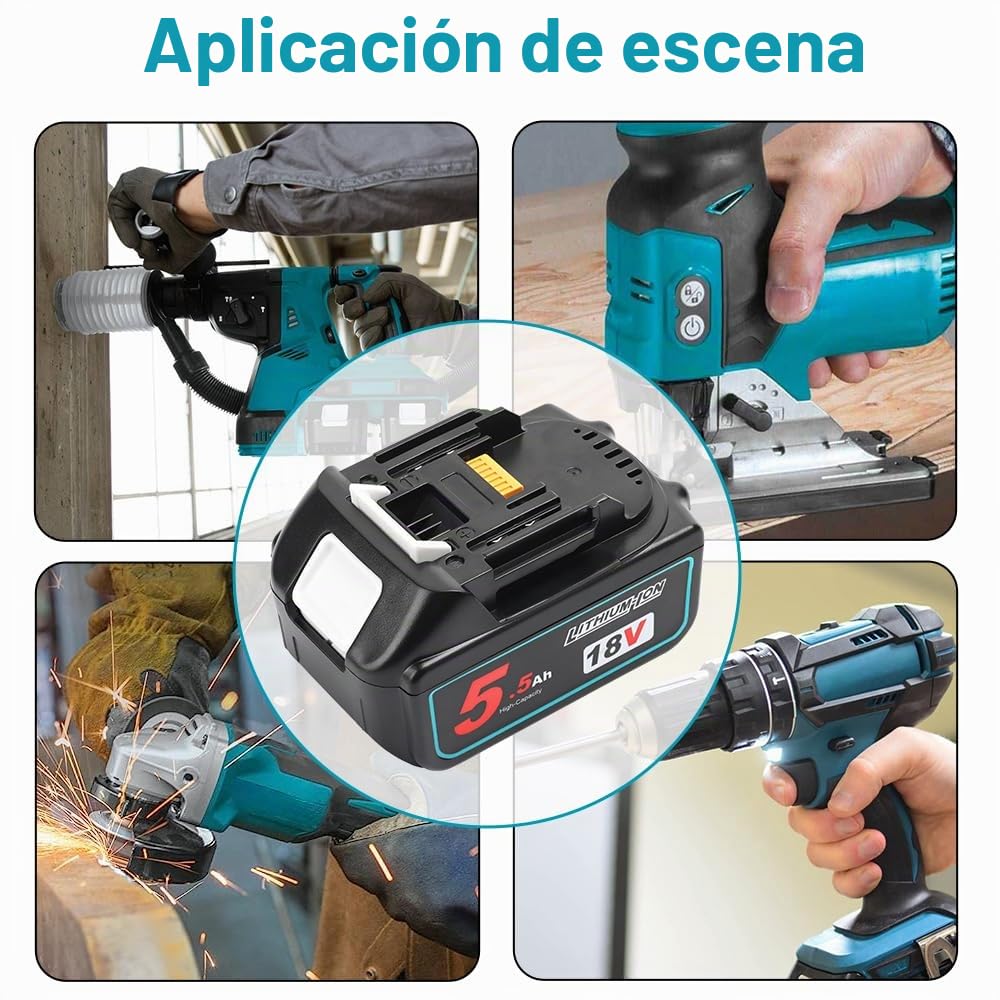 Powarobor 2 Packs BL1850B 18V 5.5Ah Li-Ion Batería Compatible con Makita 18V Herramientas Eléctricas Sin Cable, 5500mAh Batería de Ion Litio BL1850 BL1860 BL1830 BL1830B BL1840 BL1840B | BL1850 BL1860 BL1860B BL1840 BL1840B BL1845 BL1815 LXT-400 Herramien