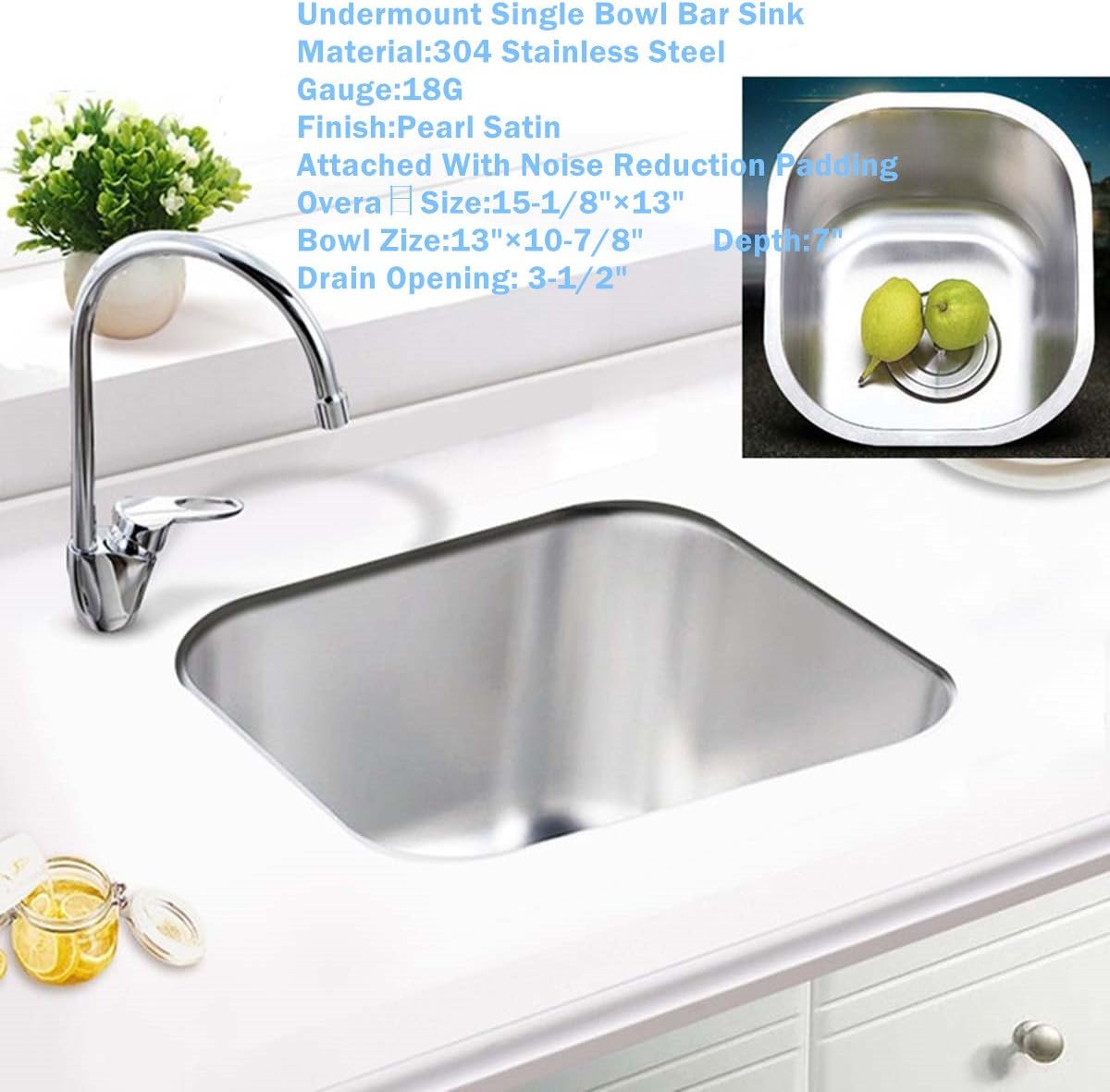 Exclusive Discount 60% Price 15X13 Undermount Single Bowl 304-Stainless Steel Small Bar/Prep Sink 18Gauge One-Day Sale: Up to 80% Off 15X13 Undermount Single Bowl 304-Stainless Steel Small Bar/Prep Sink 18Gauge