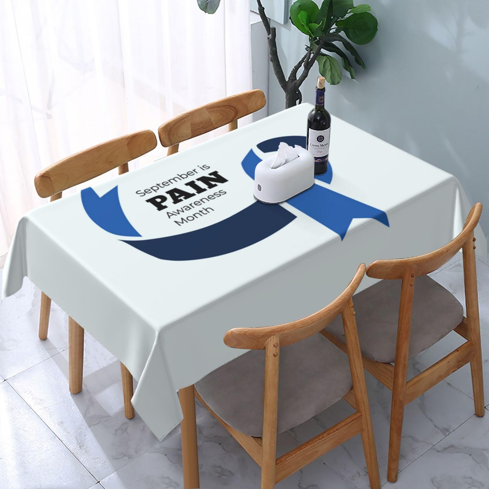 JunHeArt Pain Awareness Month Tablecloth Rectangle Table Cover Washable Table Cloths Decor For Kitchen 54" X 72"