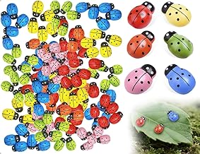 Pack of 100 Ladybird Decoration, Self-Adhesive Wooden Mini Lucky Beetle Scatter Decoration, Used for Baby Shower Costume DIY Craft Parties Scrapbooking Craft Accessories
