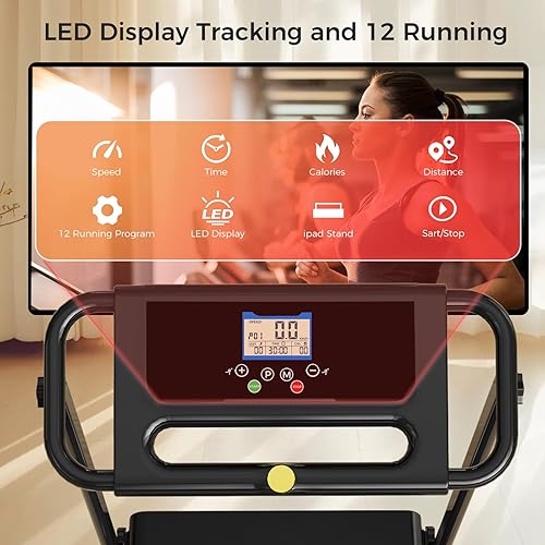 Miniatura 3 de Cinta de correr portátil con asa, caminadora de 3.0 HP, cinta de correr compacta eléctrica, cintas de correr para el hogar, espacio pequeño con 12
