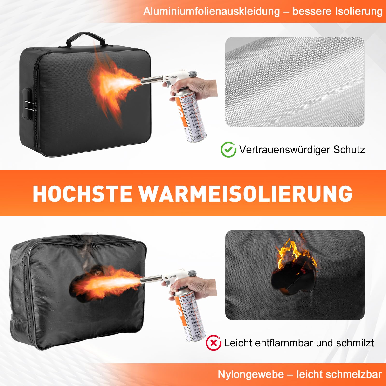 kanhiro Feuerfeste Dokumentenbox 2000℉– Wärmeisolierte Dokumententasche mit Schloss, Tragbarer Akten-Organizer für wichtige Dokumente, Zertifikate, Zuhause & Büro