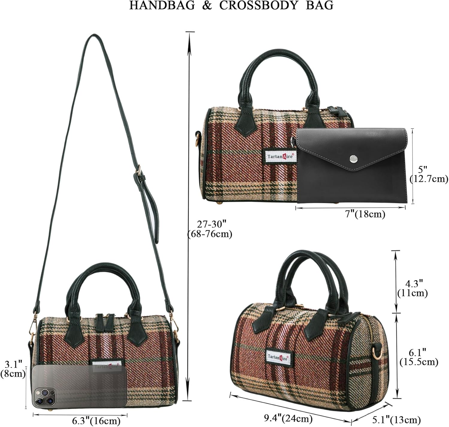 Crossbody Bags for Women Scottish Style Top-Handle Bag with Leather Wallet