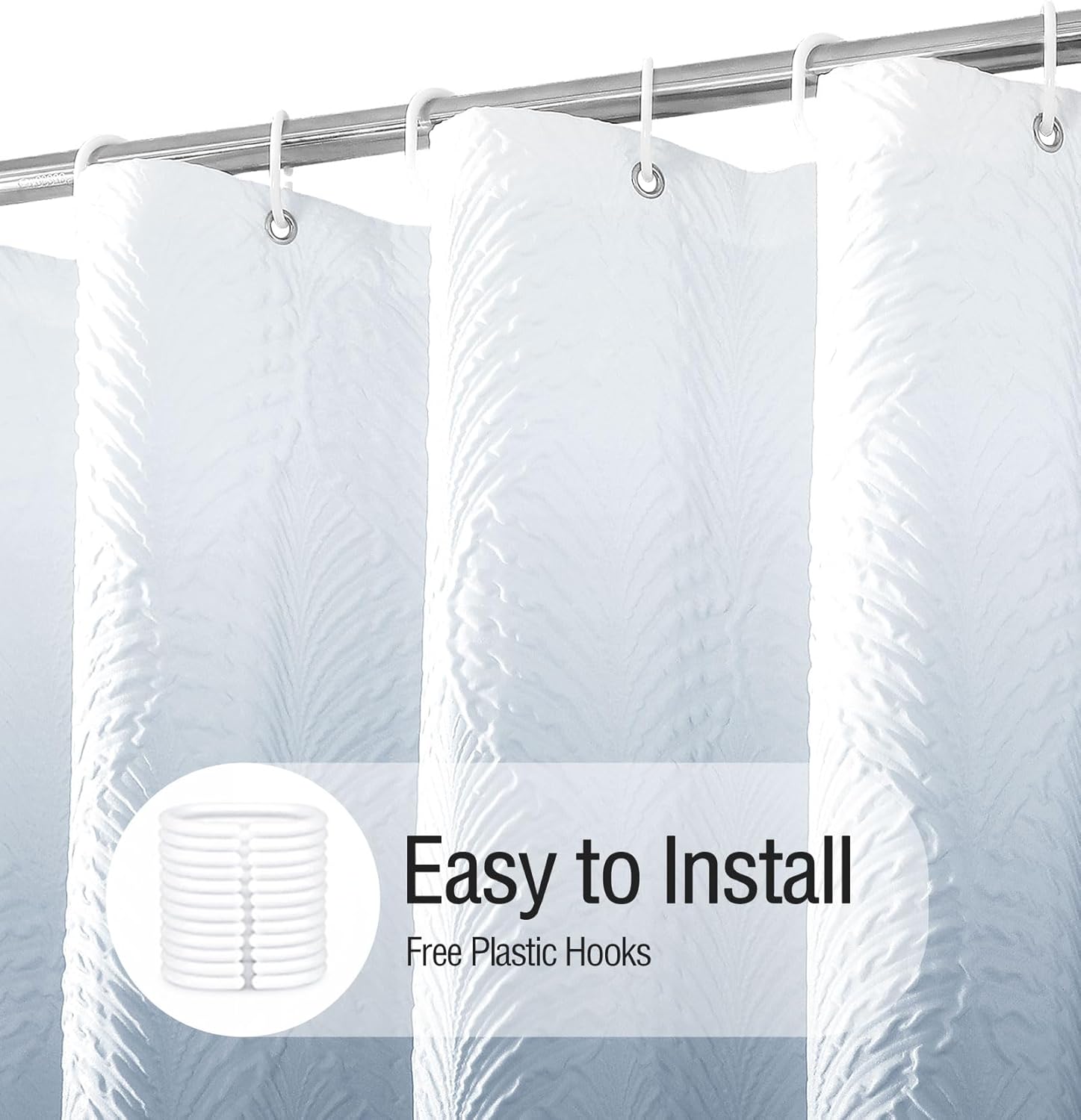 Gibelle Ombre Blue Shower Curtain for Bathroom, 3D Embossed Textured Fabric Shower Curtain, Modern Farmhouse Chic Soft Cloth Shower Curtain Set with Hooks, 72x72