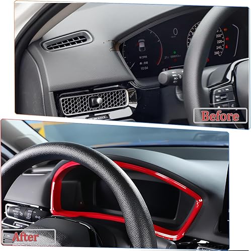 Miniatura 6 de Tablero de instrumentos Civic de 11 generación para tablero de instrumentos, marco, cubierta de marco para Honda Civic 2022 2023, ABS rojo vino,