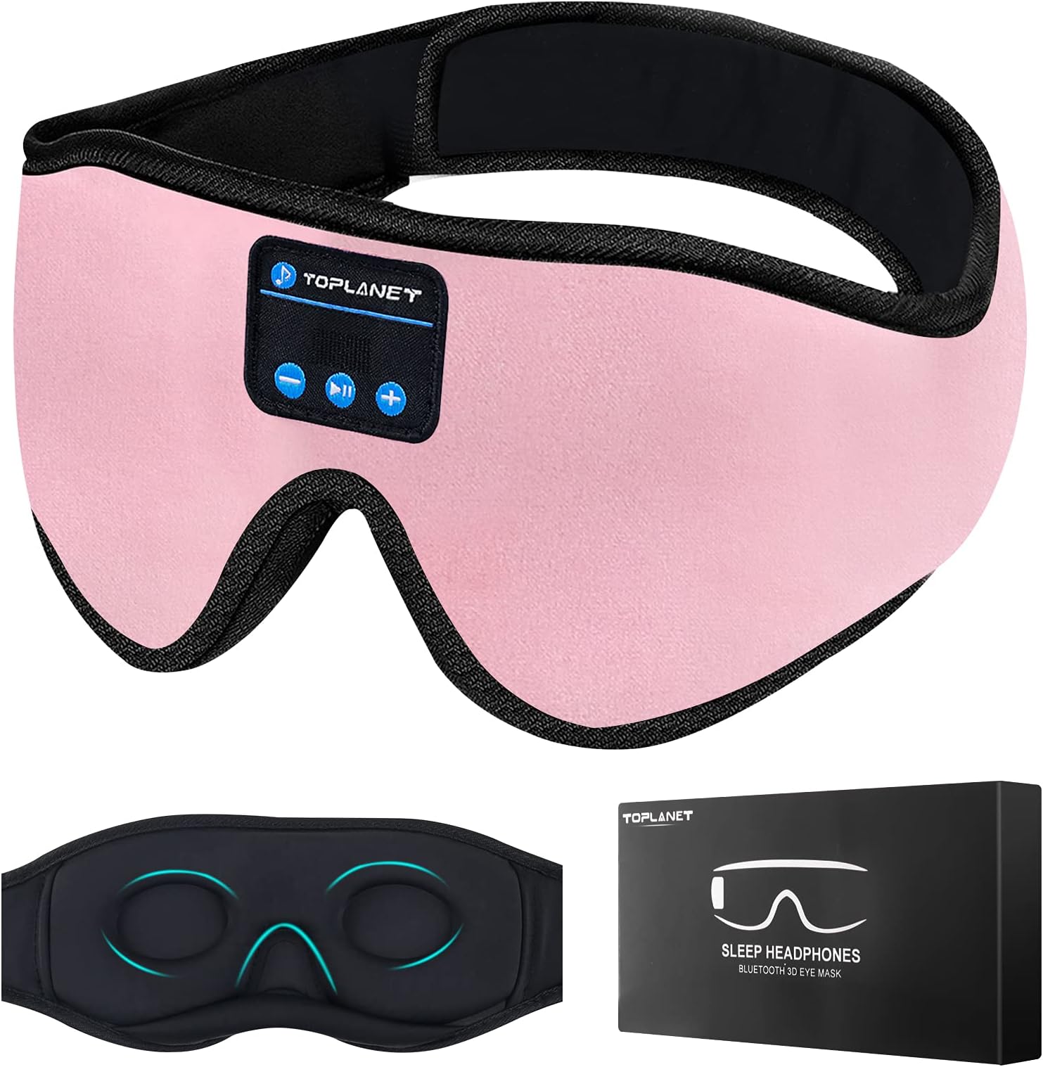 Bluetooth Sleep Eye Mask Headphones, TOPLANET Sleeping Headphones with Timer Wireless 3D Sleep Mask, Music Play Sleeping Headphones with Built-in HD Speaker Perfect for Side Sleepers Insomnia Airplane