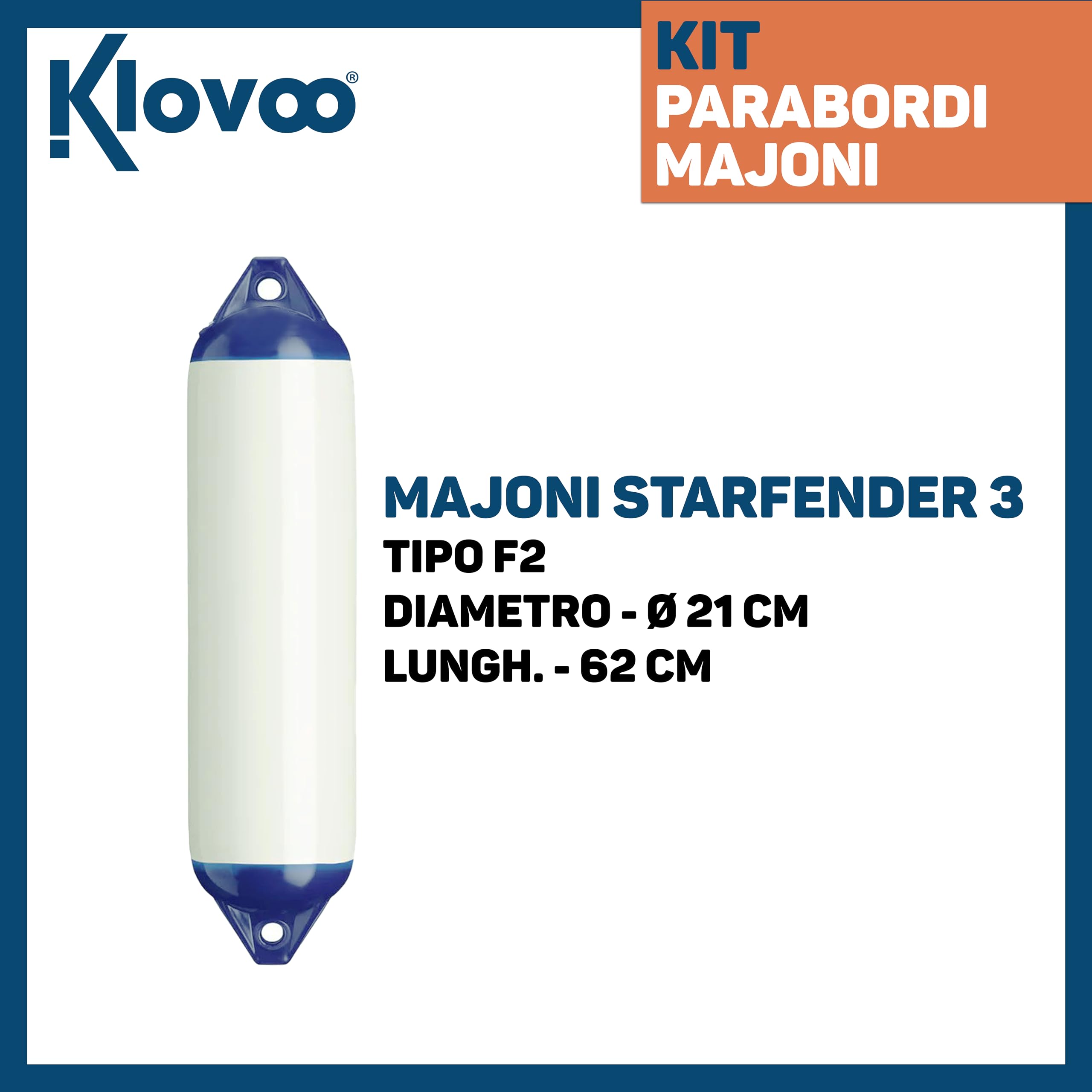 Kit Parabordi Barca Tipo Majoni, Multipack 2/4/6 unità, Dimensioni F0 12x45, F1 15x58, F2 21x62, F3 24x70 cm