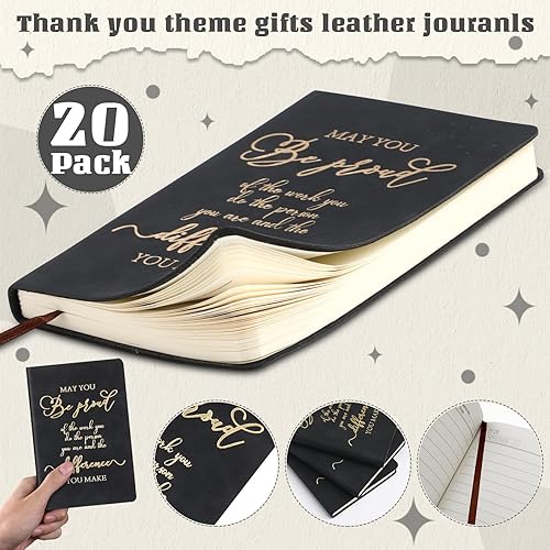 Miniatura 3 de 20 cuadernos de cuero con texto en inglés "Thank you" (A5) a granel, regalo inspirador para mujeres, hombres, empleados, compañeros de trabajo,