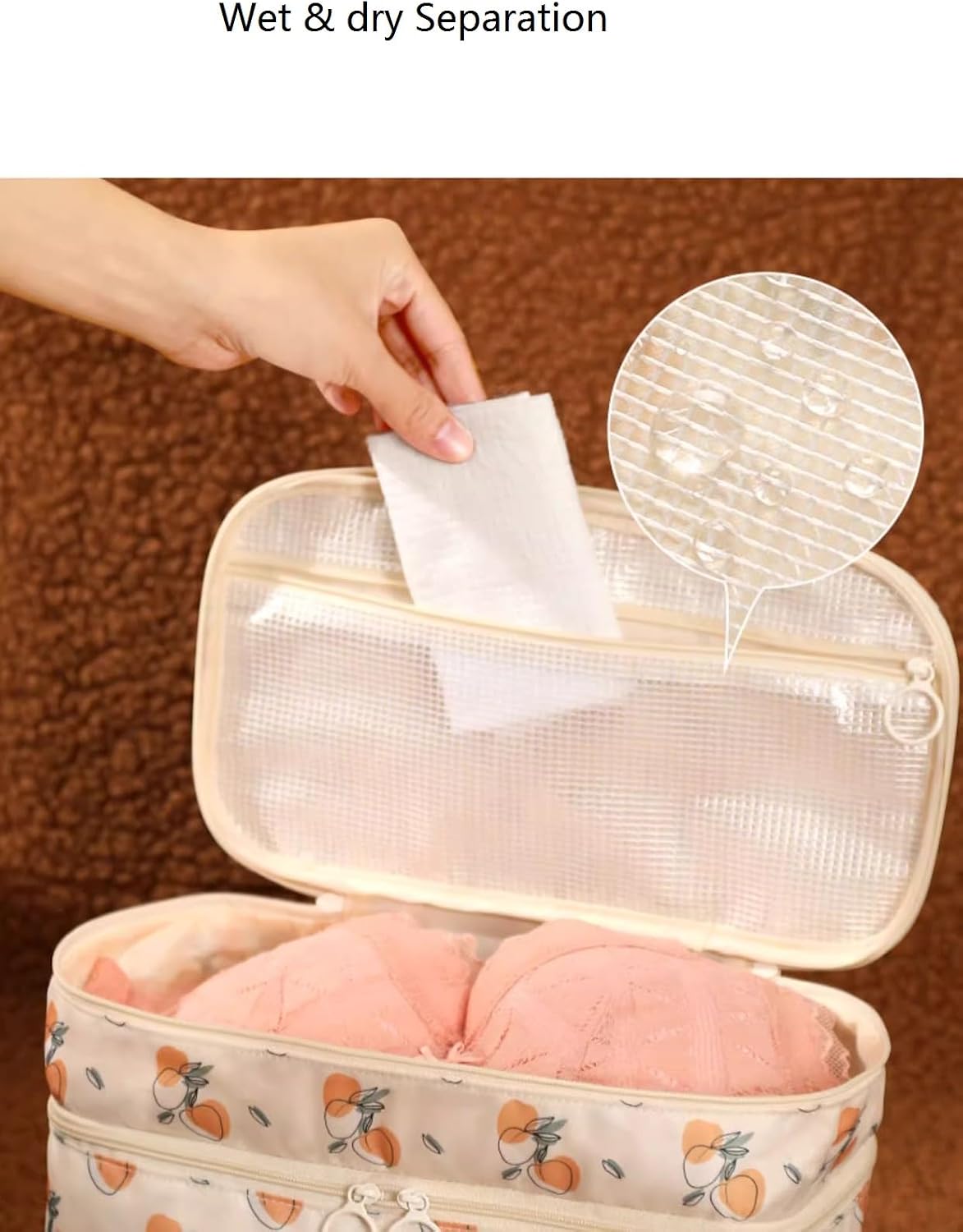 Travel Underwear Lingerie Bra Socks Bag Organizer Storage Pouch Portable Luggage Multiple Layers Pack Cube Toiletry Bag,apricot5#, MObb-240318131F-02