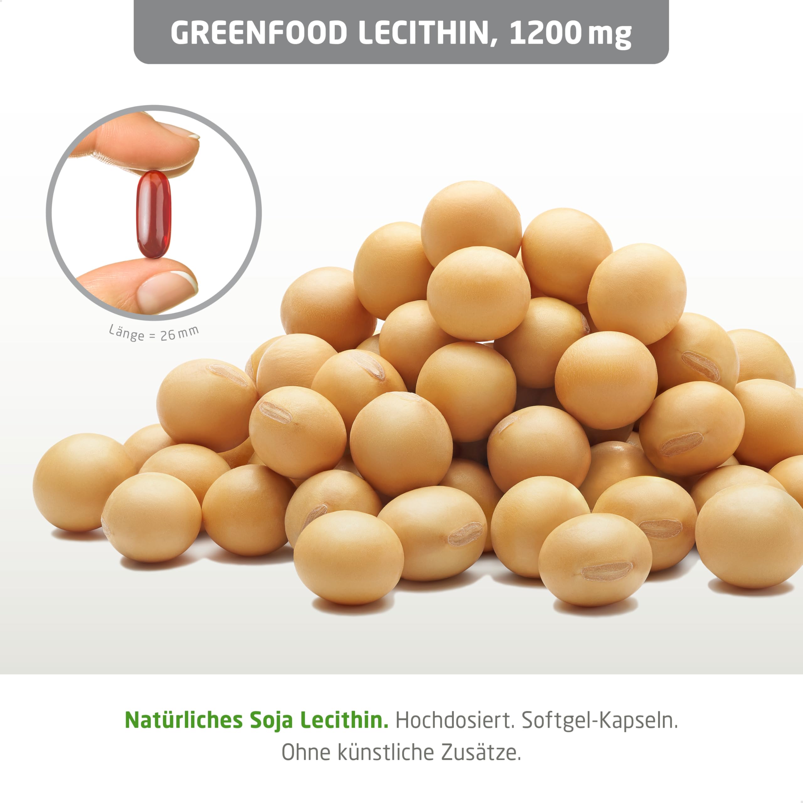 Lecithin, 1200 mg, 240 Kapseln, hochdosiert - OHNE künstliche Zusätze. Ohne Gentechnik. Softgel-Kapseln.
