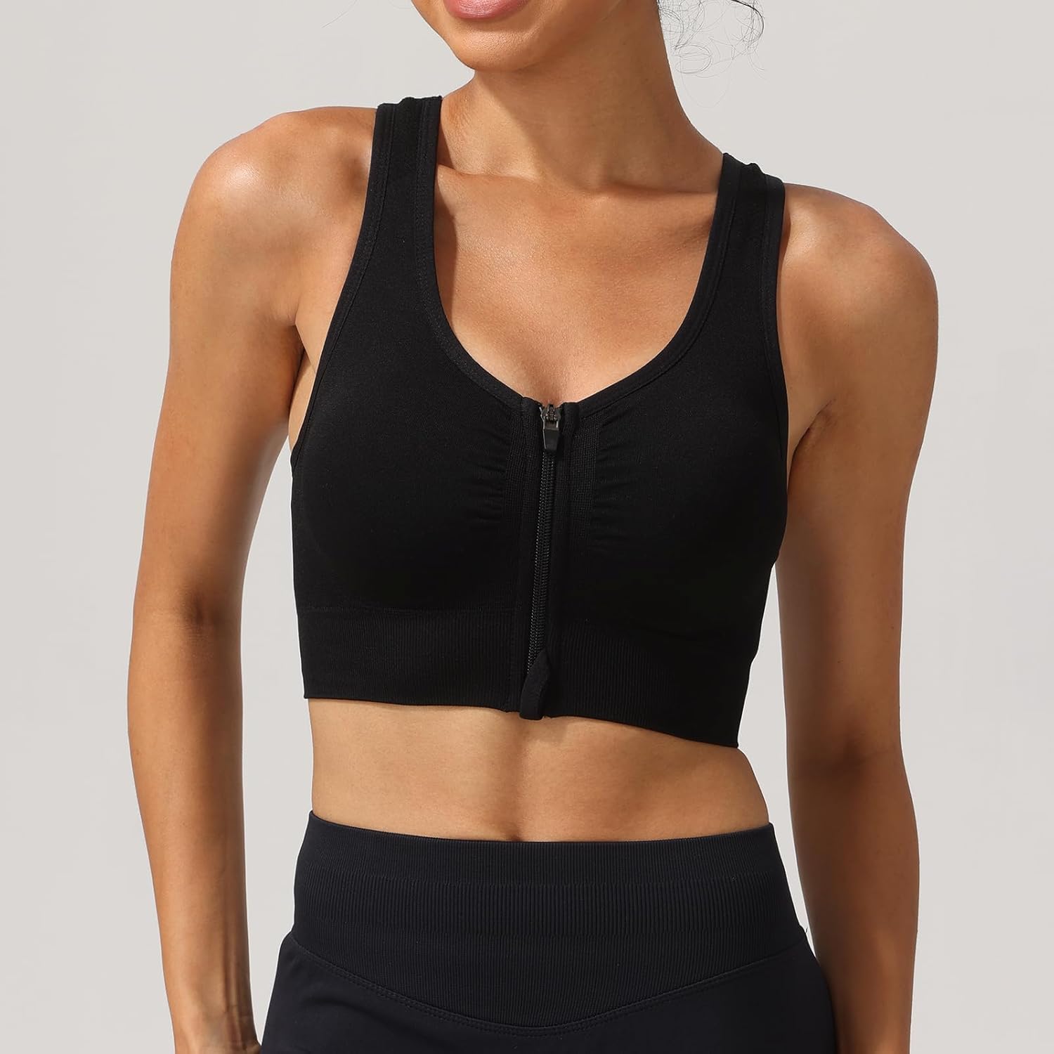 Zip Front Sports Bra for Women - Medium Support Racerback Workout Bra with Removable Pads & Double Hooks - Image 2