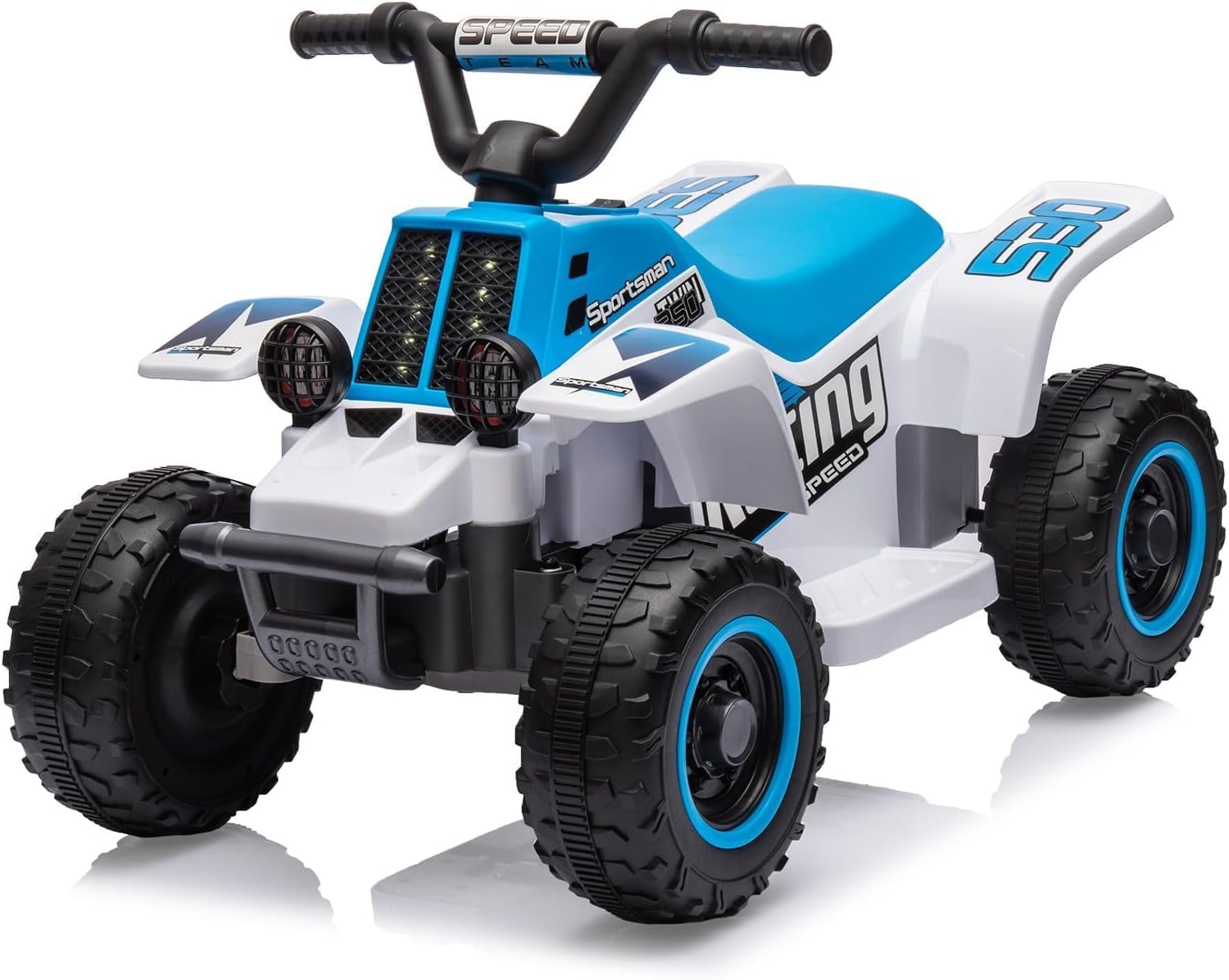 GarveeTech 6V Elektro-Quad (ATV) für Kinder ab 3 Jahren – LED-Lichter & Musik – Hupe & EIN-Knopf-Start – Vorwärts/Rückwärts, 1,8 km/h – Farbe: Blau/Weiß
