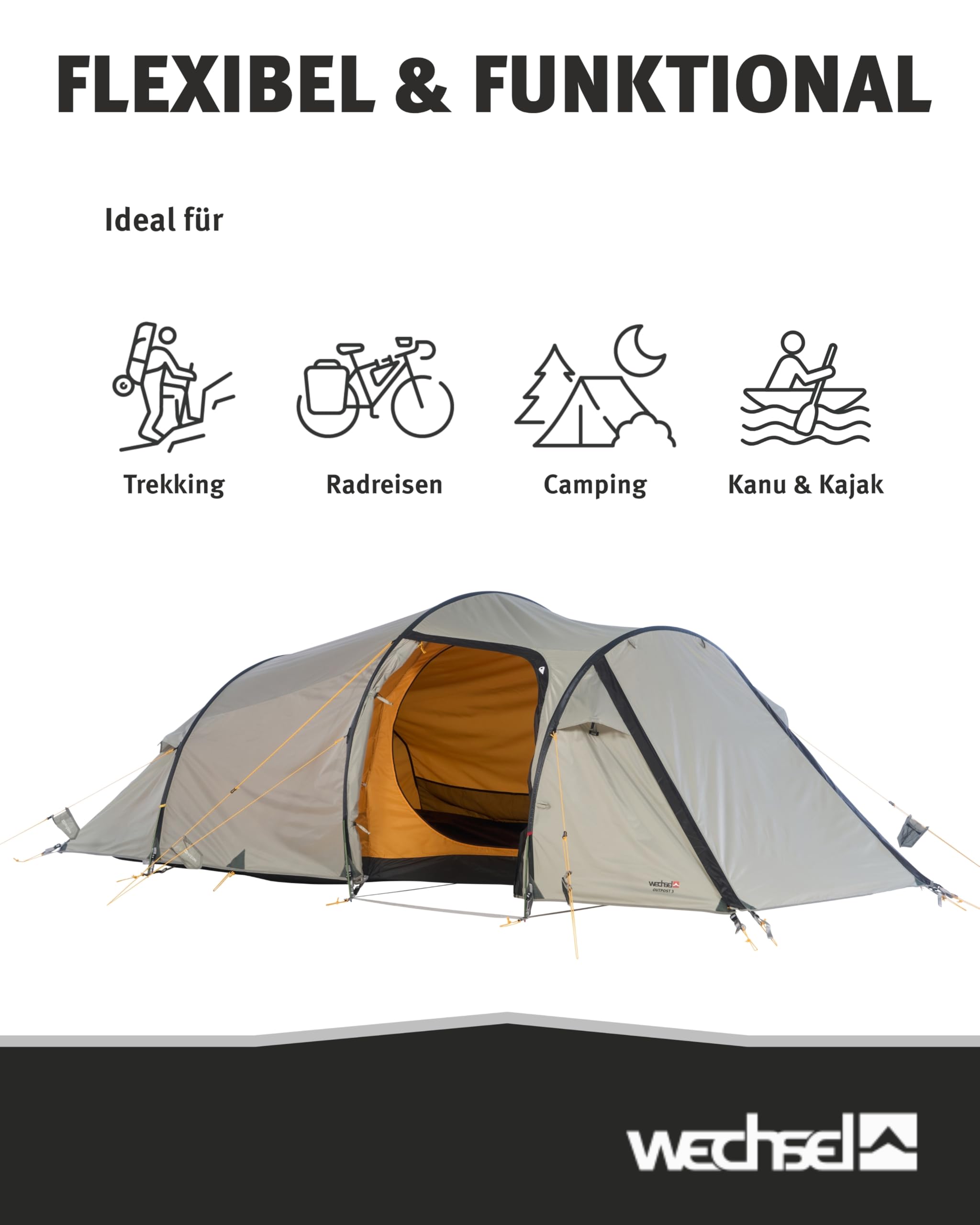 Wechsel Trekkingzelt Outpost 3 I Tunnelzelt für 3 Personen I schnell aufbaubares 3-Personen-Zelt I kompakt & transportabel I ideales Outdoor-Zelt für Camping
