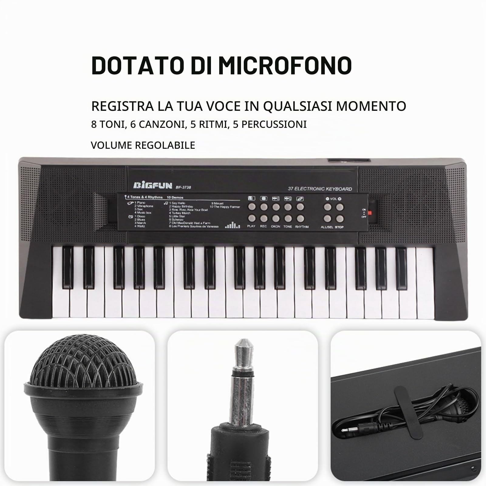 Tastiera elettronica, Tastiera musicale elettronica portatile a 37 tasti con registrazione microfono, per bambini, regalo, per divertimento
