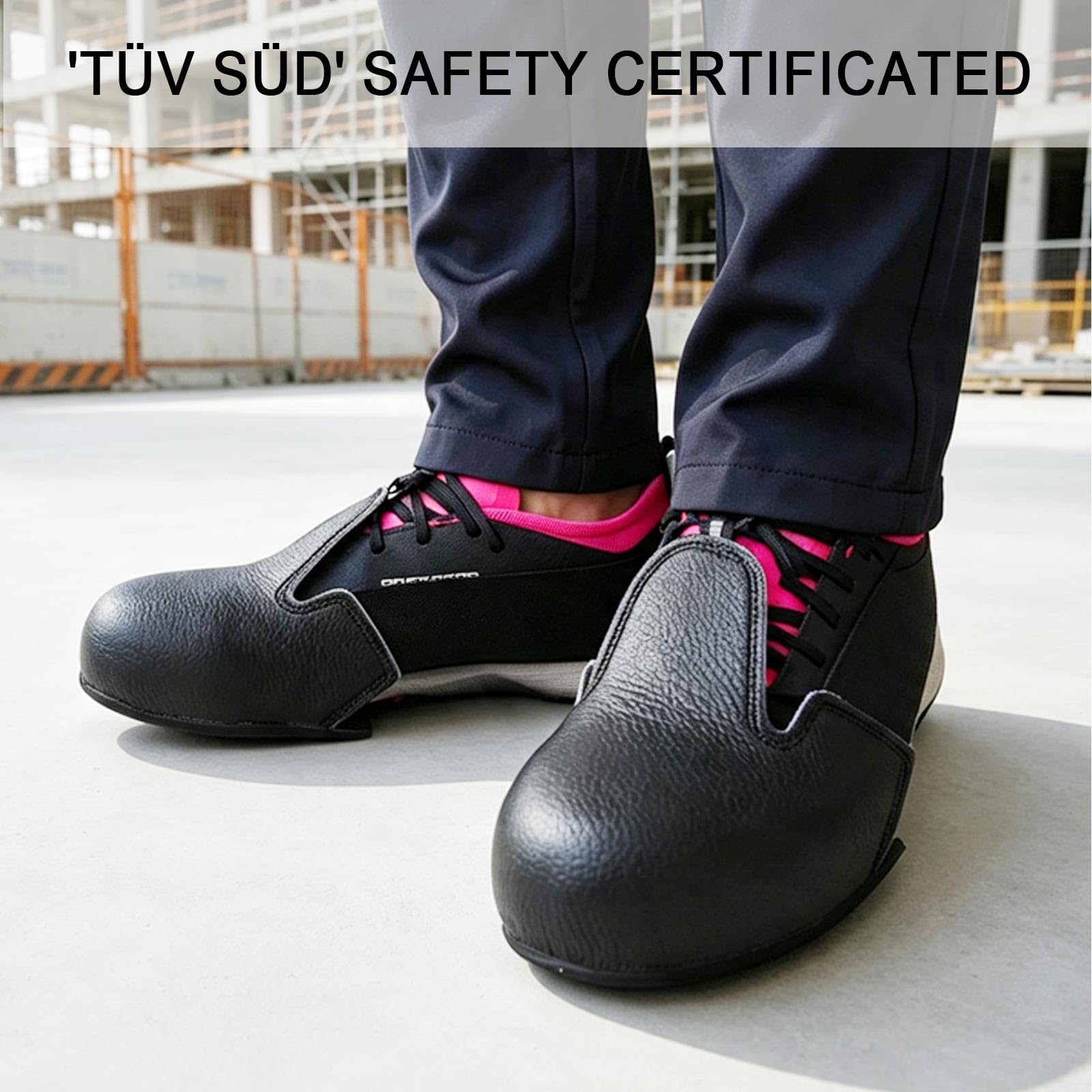 Puntera de acero, cubrezapatos de seguridad para el lugar de trabajo, cubierta antigolpes con correa ajustable para hombres/mujeres, para talla 5-12, 1 par (cuero, L)
