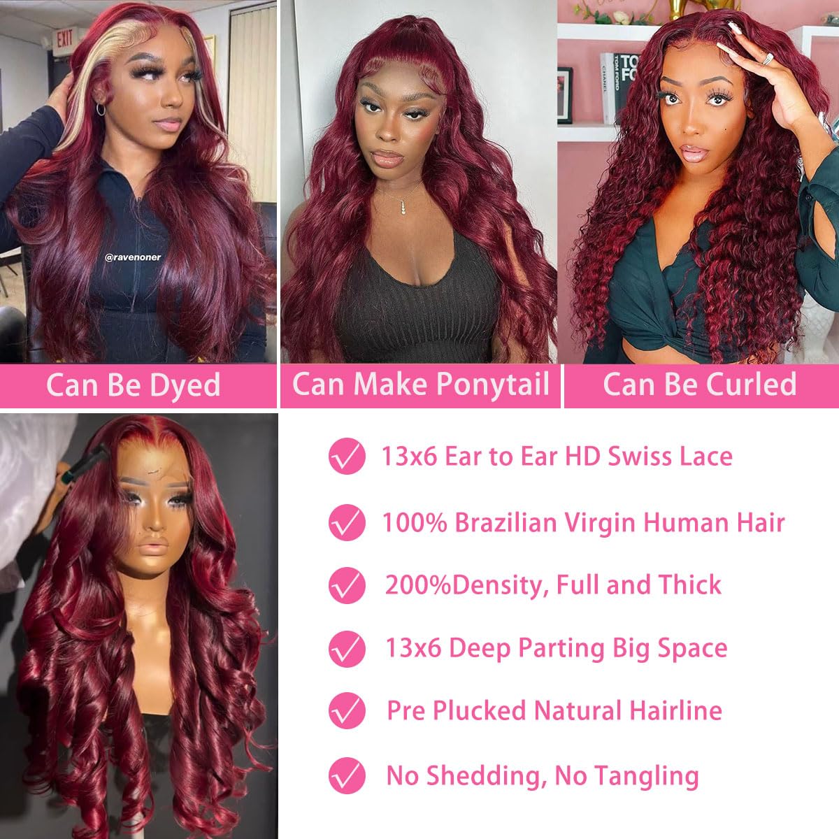 99J Burgundy Colored Wig Human Hair 13x6 Red Burgundy Lace Front Wigs Human Hair 200 Density Body Wave Pre Plucked 13x6 HD Lace Frontal Colored Wigs For Women 30 Inch