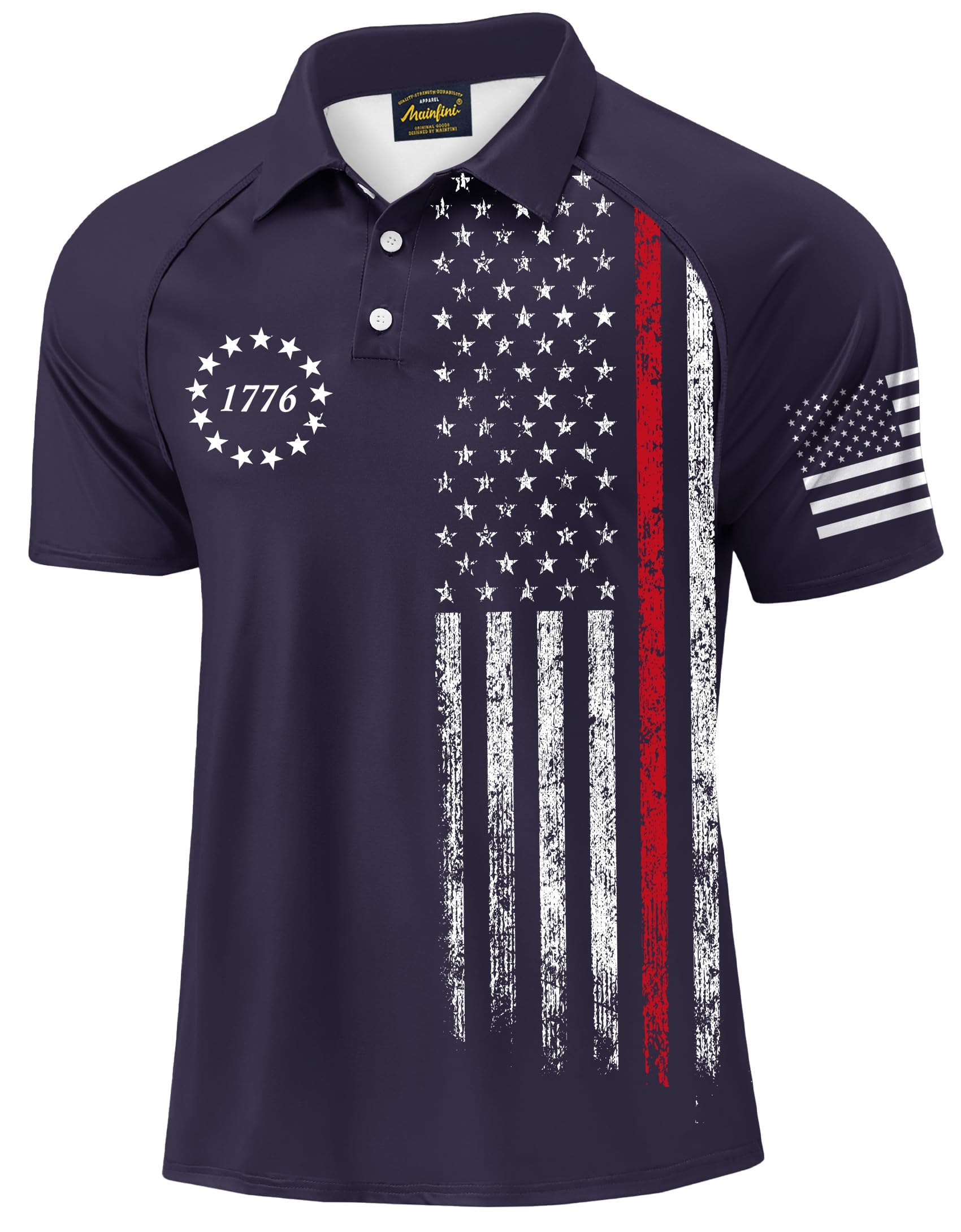 Mainfini Men's Patriotic Polo Stretch UPF 50+ Raglan American Golf Shirts