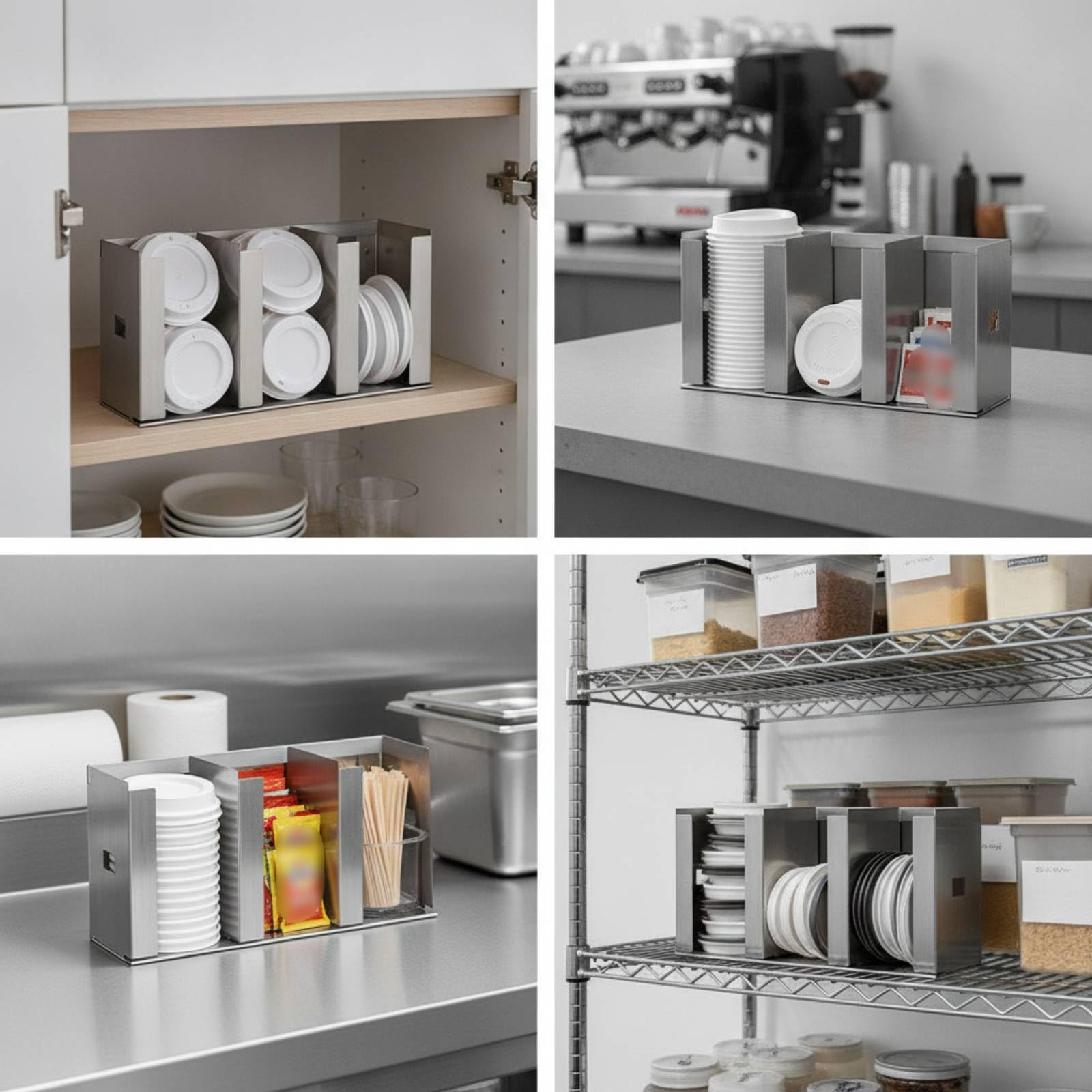 Qianly Porta Coperchi in Acciaio Inox Regolabile Porta Coperchi con Scomparto Salvaspazio Portacoperchi per Operatori di Bar, Ristoratori, Bar, Credenza, 4 Scomparti 50cm