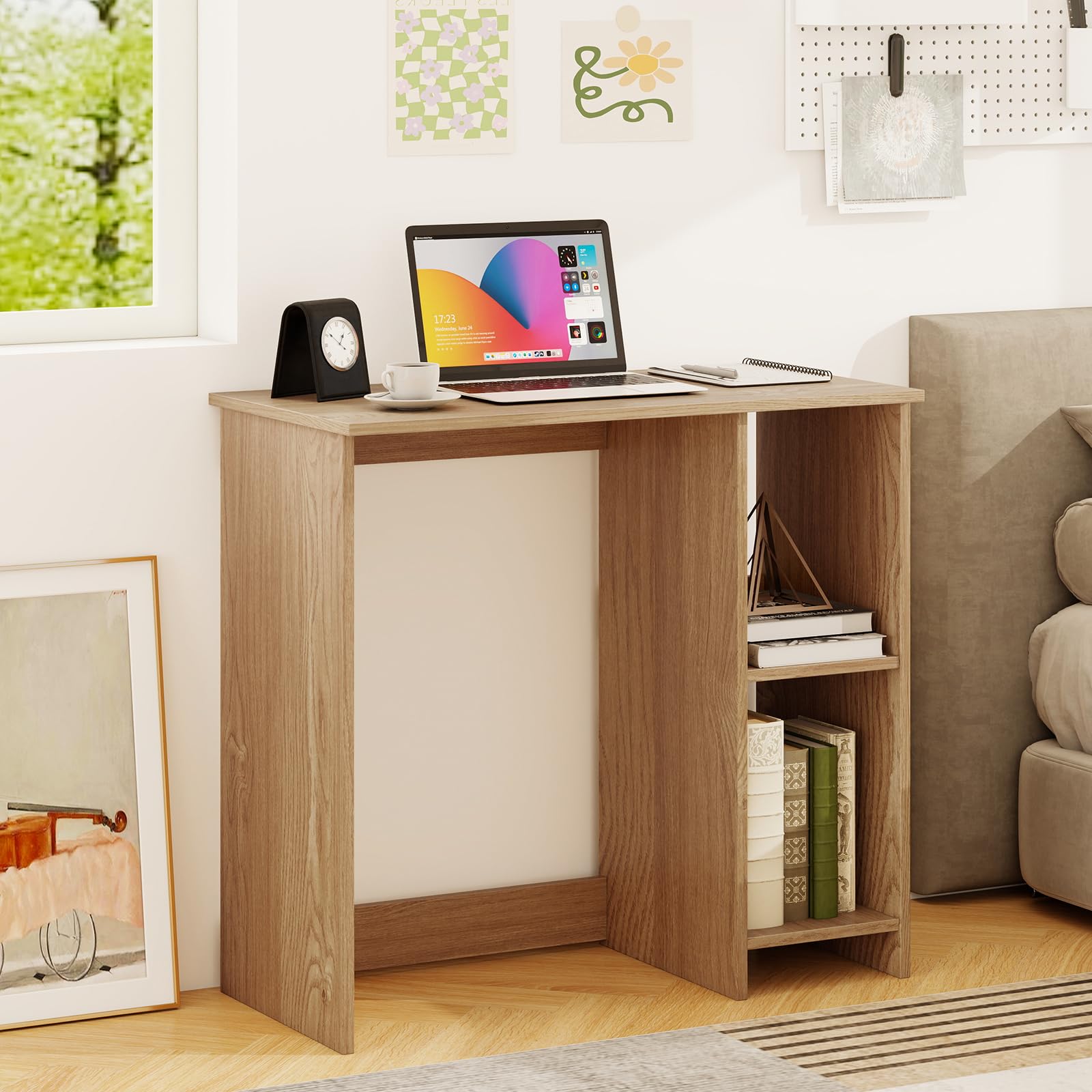 LIFEZEAL Scrivania Ufficio, Scrivania per Computer, con 2 Ripiani, Salvaspazio, Moderno, Scrittoio, Postazione di Lavoro, Tavolo Porta PC, in Legno, 80x40x74cm, Montaggio Facile, Max 130kg (naturale)