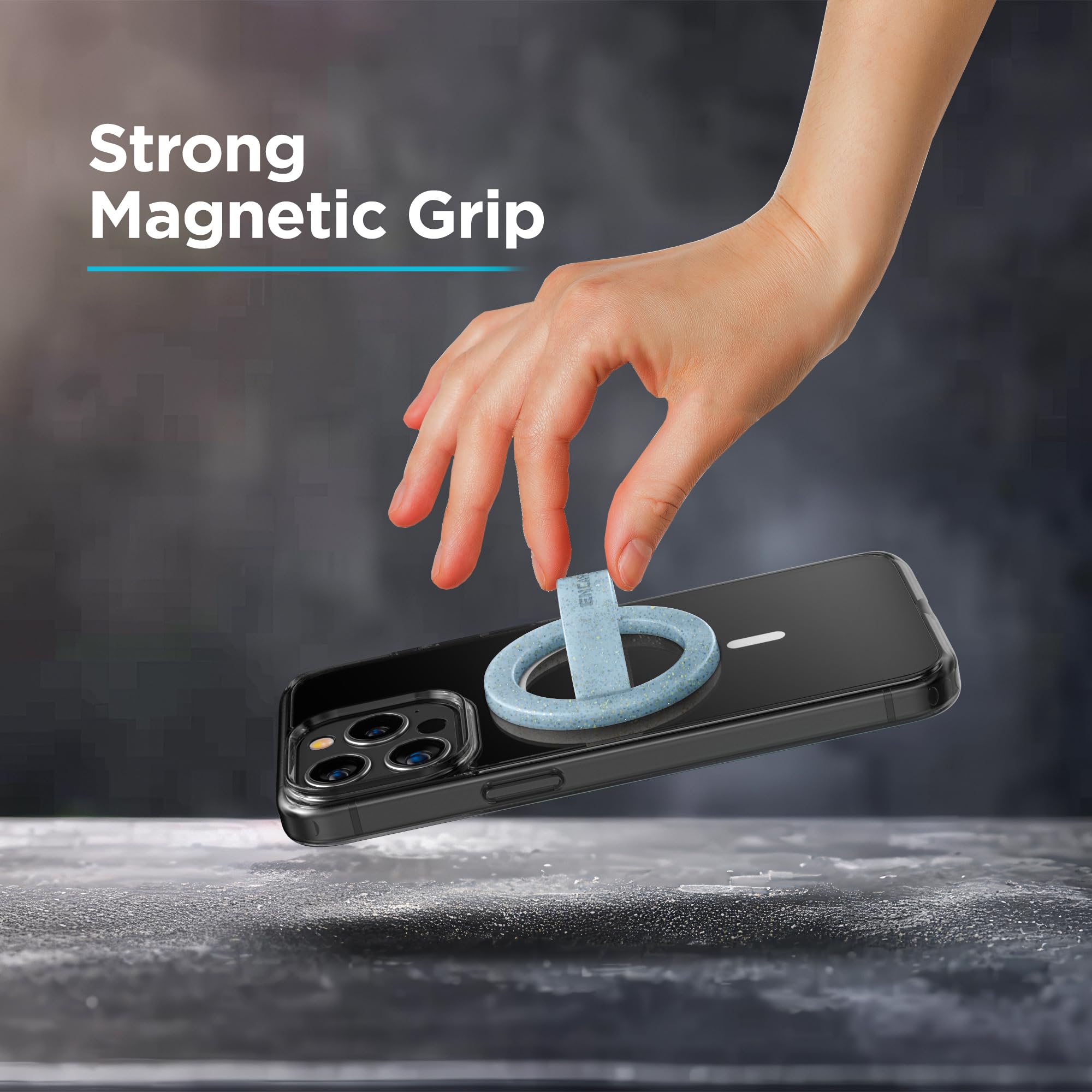 Encased Supporto magnetico per telefono (compatibile con MagSafe), sottile anello in silicone per iPhone, con glitter blu