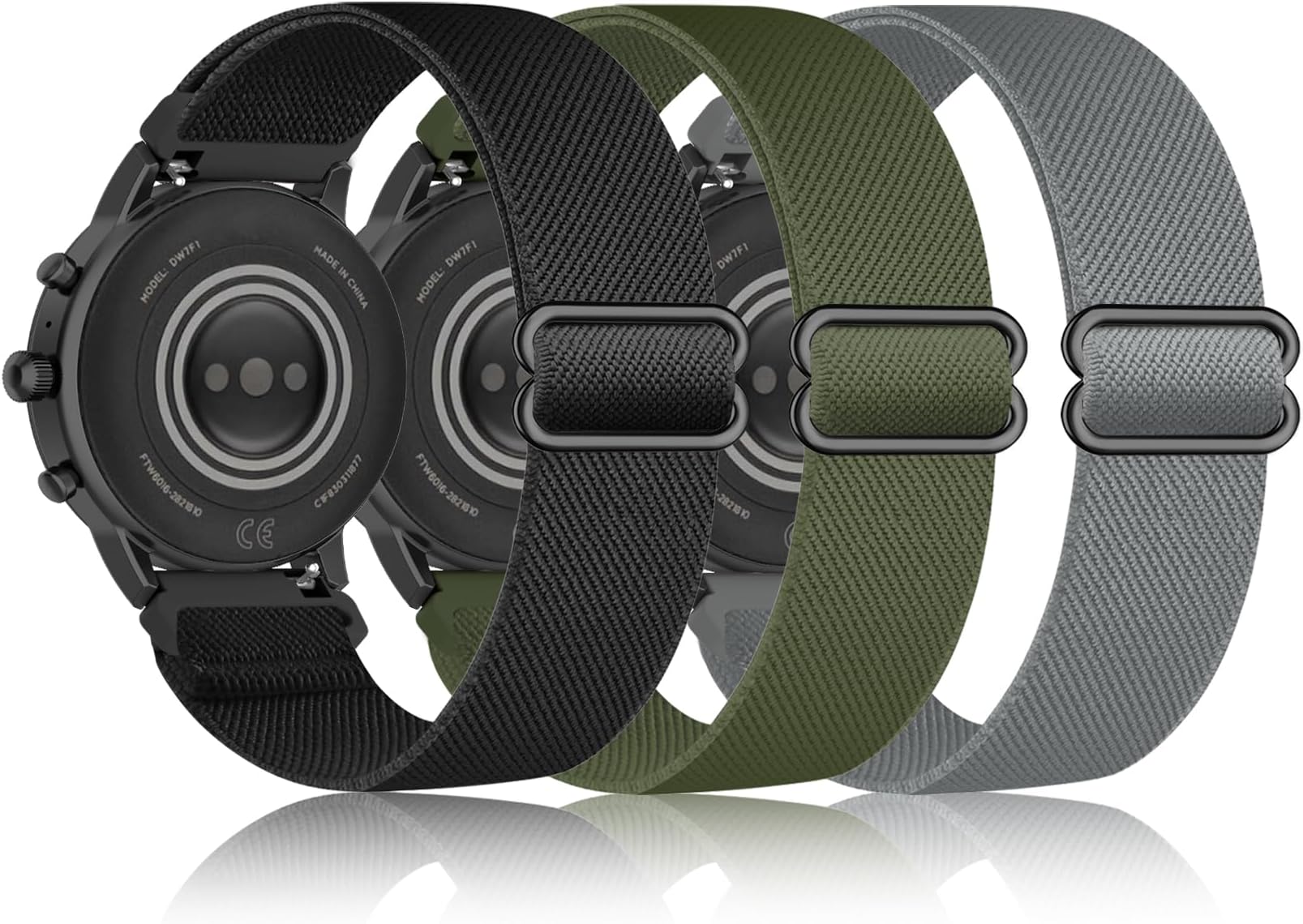 3 Pack Stretchy Nylon Watch Bands Compatible with Tozo S5/S3 Smartwatch,22mm Loop Elastic Fabric Breathable Adjustable Sport Quick Release Strap for CMF Watch Pro/Pro 2 Women Men