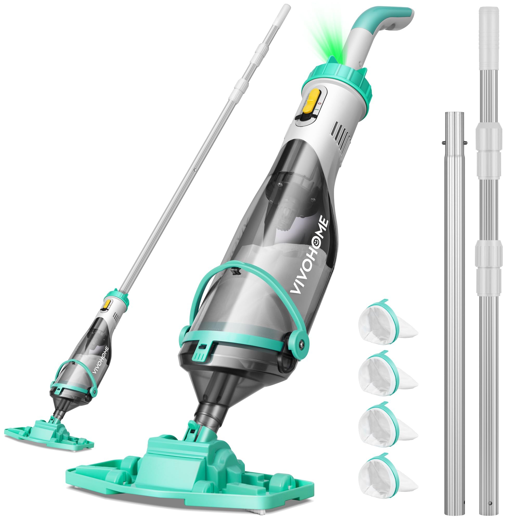 VIVOHOME Aspirapolvere per Piscina Senza Fili con Aste Telescopiche 278cm Aspirazione 18,5 GPM Autonomia 60 Minuti Pulitore Portatile Ricaricabile con Indicatore di Batteria per Piscine