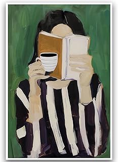Abstract Women Canvas Wall Art Abstract Woman Poster for Room Aesthetic Modern Minimalist Wall Art Reading Woman with Coffee & Book Picture Painting for Living Home Bedroom Dorm Decor 16x24in Unframed